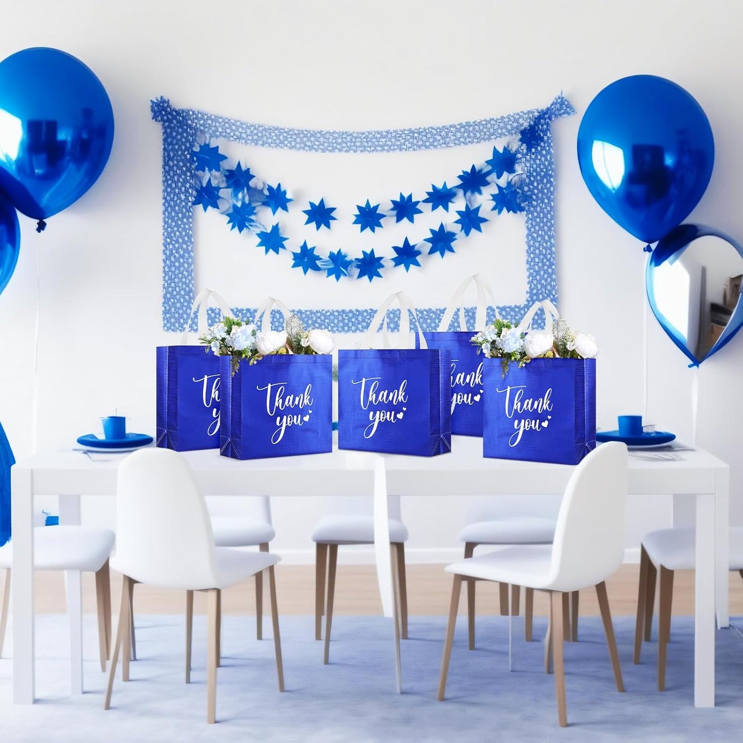 Sweetude 30 Pcs Thank You Gift Bags with Handles Bulk Reusable Goodie Bag Non Woven Foldable Handbag for Graduation Wedding Bridesmaid Gifts(11 x 12 x 5 Inch,Royal Blue)