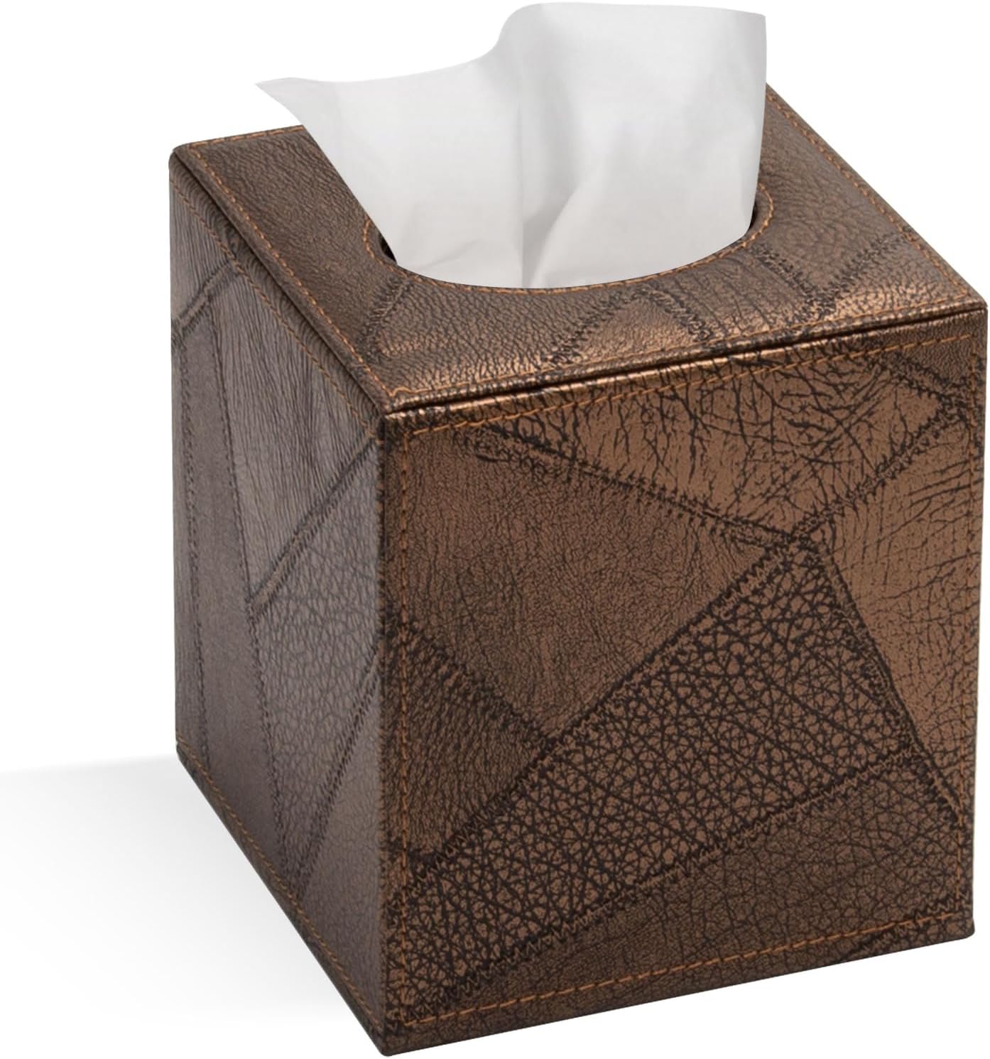 Tissue Box Cover Square Tissue Box Holder for Bathroom (Retro Brown)