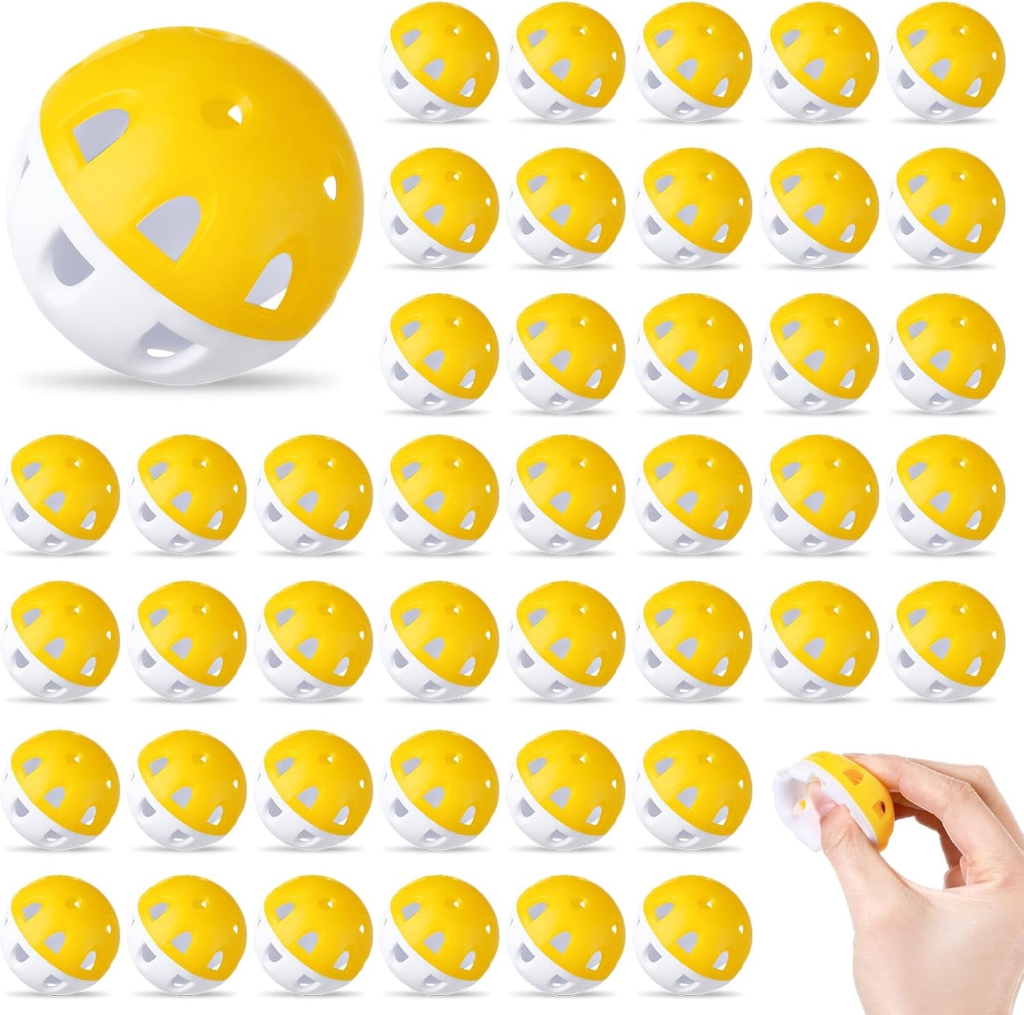 Junkin 50 Pack Practice Golf Balls Limited Flight Plastic Impact Golf Balls 1.65 Inch Hollow Soft Training Resistant EVA Foam Realistic Feel for Indoor Outdoor Swing Training