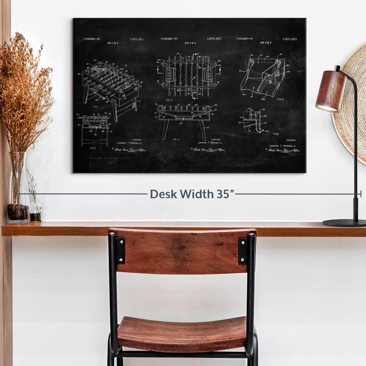 ElephantStock Soccer Table BW Patent Wall Art - Horizontal Wrapped Canvas - 1-Piece Living Room Wall Decor - Soccer Digital Art Canvas Print - Black and White Decor - 24" X 16"