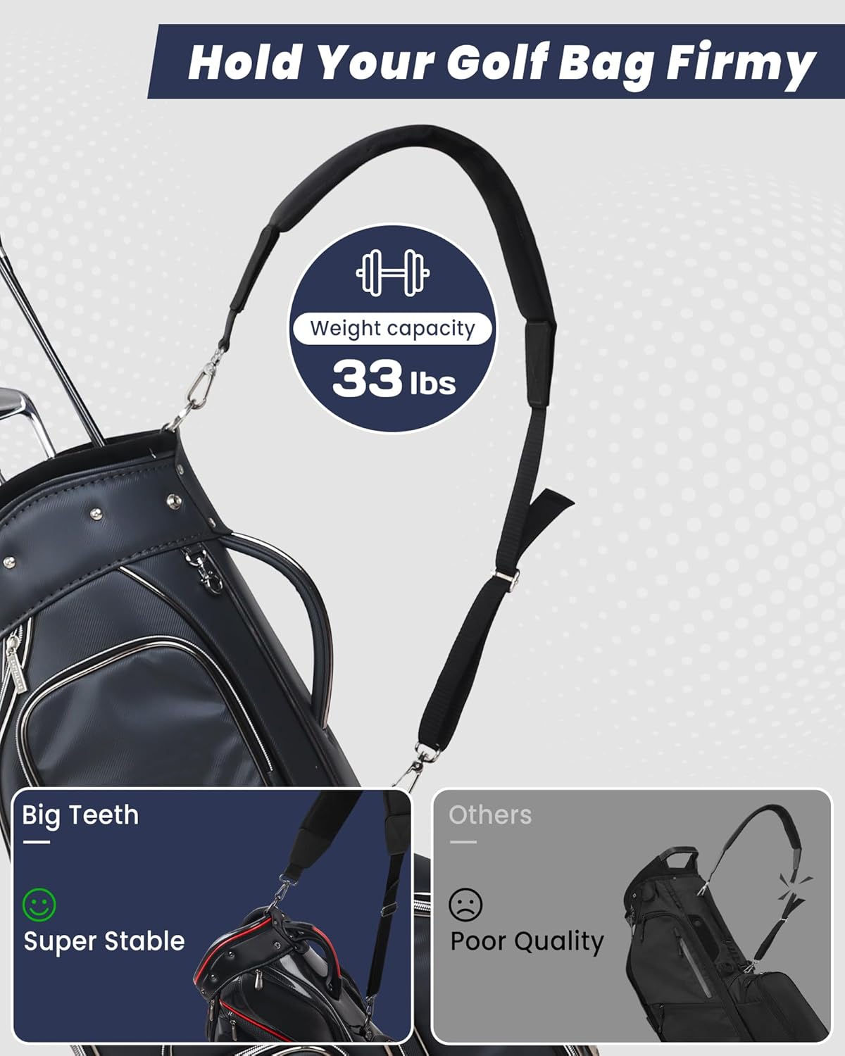 BIG TEETH Golf Bag Strap Single Padded Shoulder Strap Adjustable Thick Pad Straps Universal Replacement Quick Release