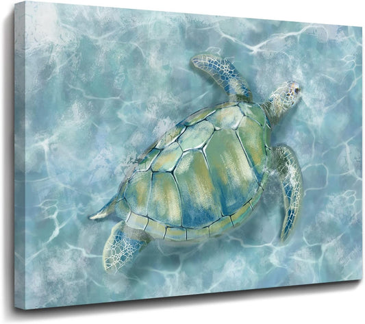 YJYart Canvas Wall Art for Bedroom Sea Turtle Wall Decor Pictures for Wall Blue Artwork Pictures Green Turtle Wall Decorations for Bathroom Bedroom Home Office 24 x 36 inches