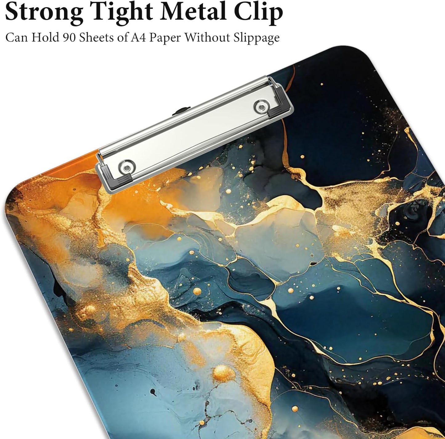 Rimilak Plastic Clipboards with Metal Clip, A4 Letter Size 9 x 12.5 in, Office Decorative for Students Women Men and Kids, Cute Custom Pattern, Black Gold Marble