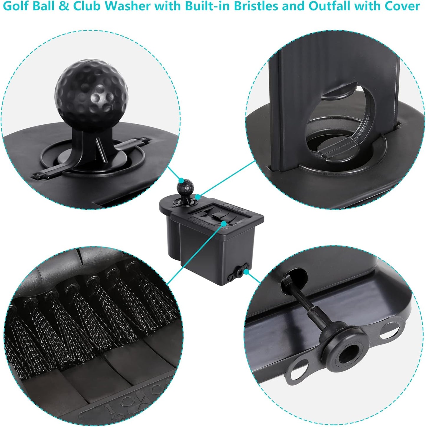 10L0L Golf Cart Ball and Golf Club Head Cleaner/Washer 2-in-1 with Universal Bracket-Removable-Fits EZGO TXT RXV & Club Car DS Precedent & Yamaha Models