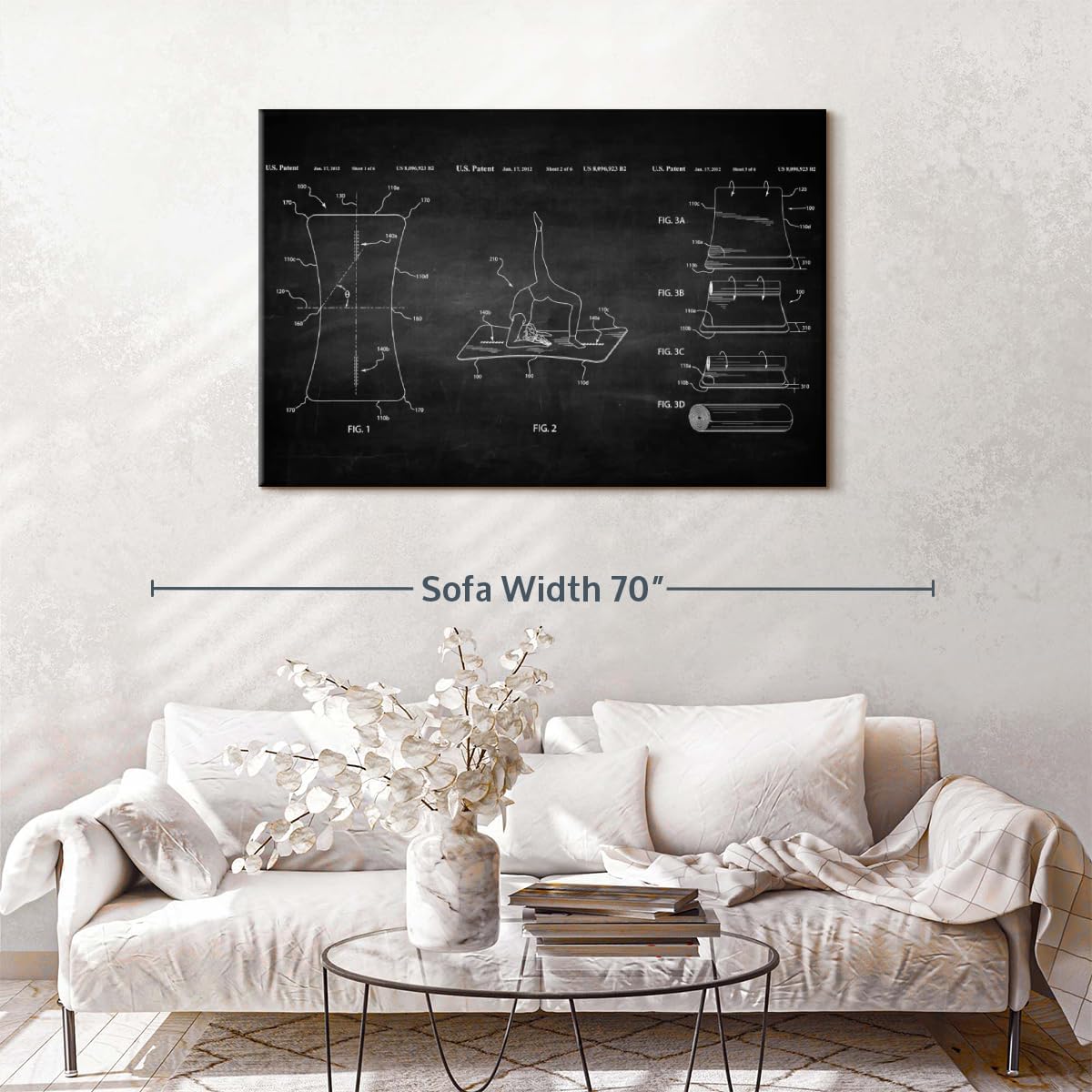 ElephantStock Exercise Mat BW Patent Wall Art - Horizontal Wrapped Canvas - 1-Piece Living Room Wall Decor - Digital Art Patent Canvas Print - Black and White Decor - 51" X 34"