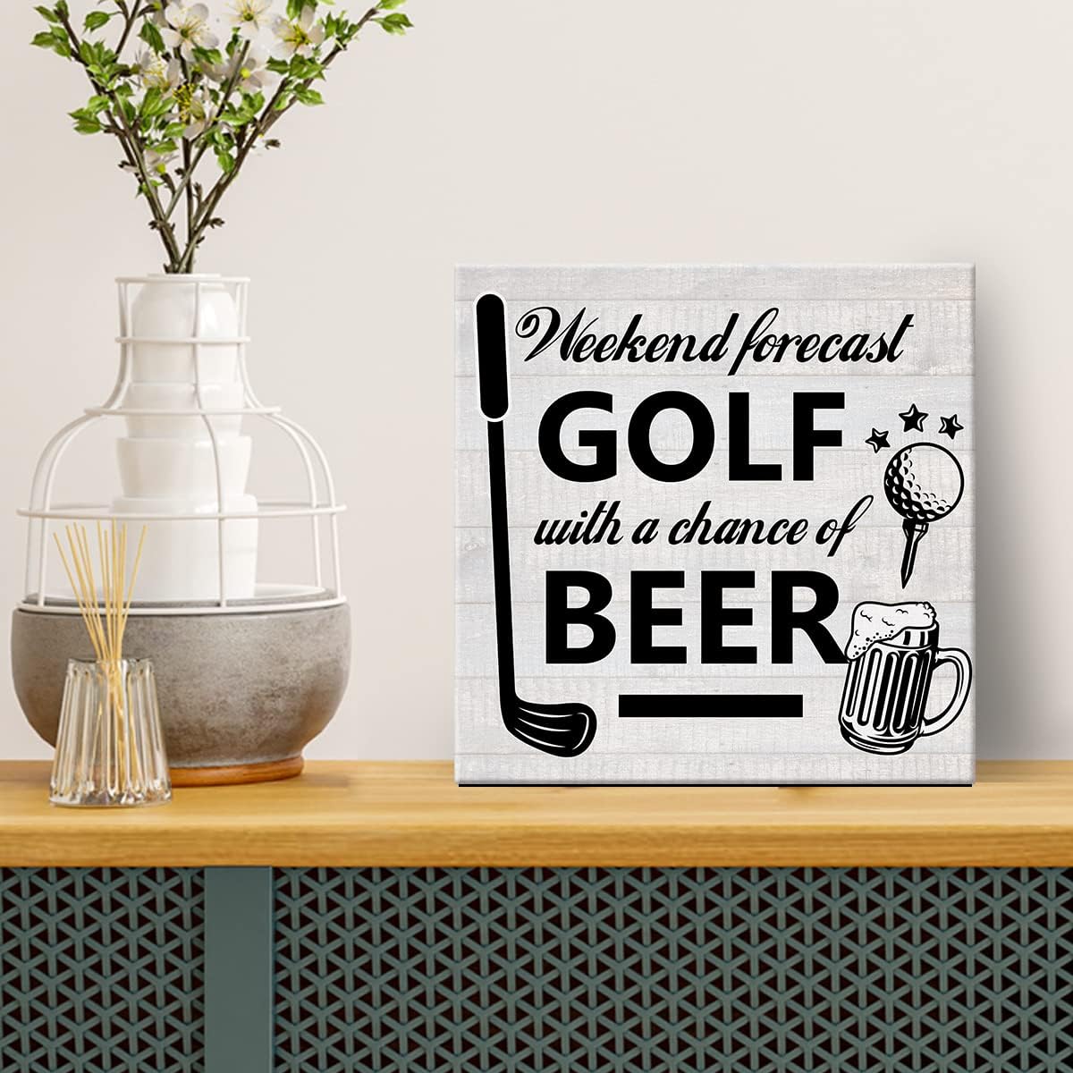 Weekend Forecast Golf Canvas Prints Wall Art Decor Desk Sign Golfing Poster Painting Framed Artwork 8 x 8 Inch Rustic Home Office Shelf Wall Decoration Gift for Golf Lover Golfer