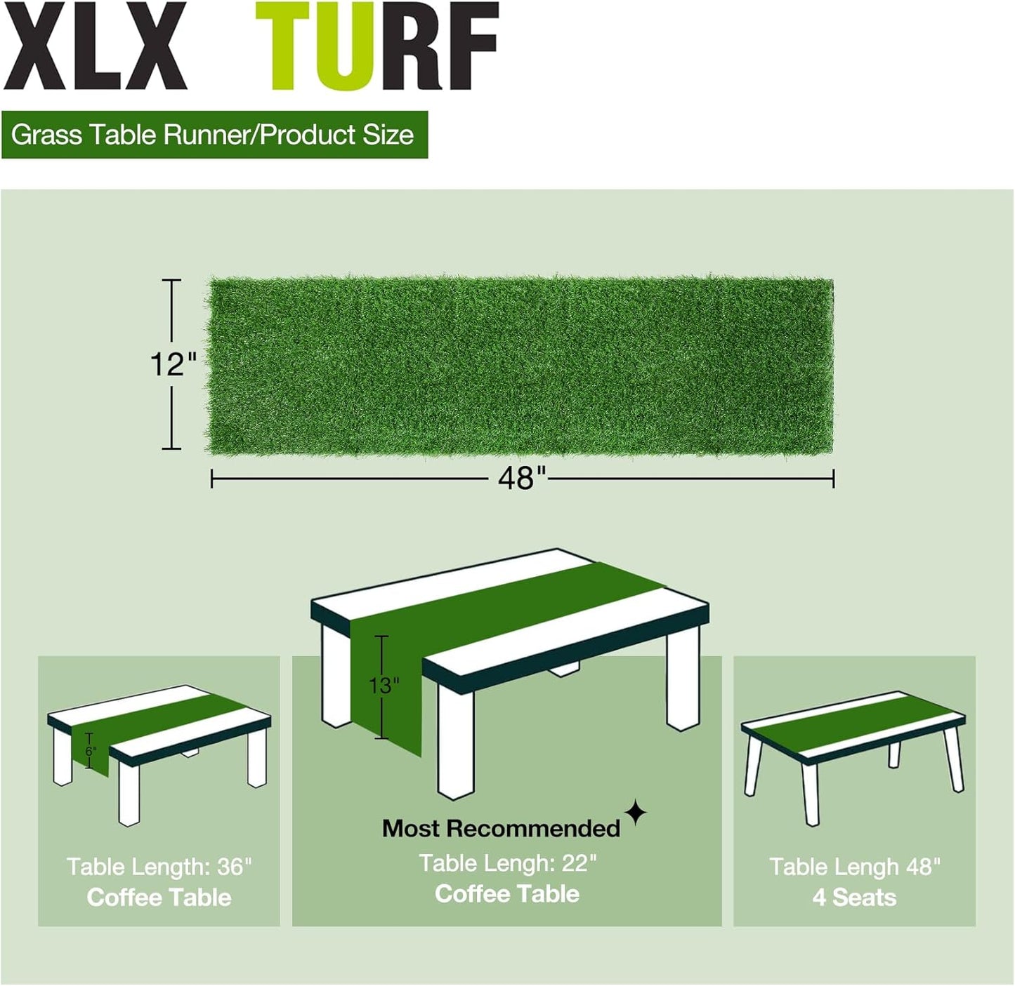 XLX TURF Artificial Grass Table Runner 12 x 48 Inch, Green Fake Turf Table Centerpiece Decor Golf Theme Party, Birthday, Holiday, Banquet, Dining