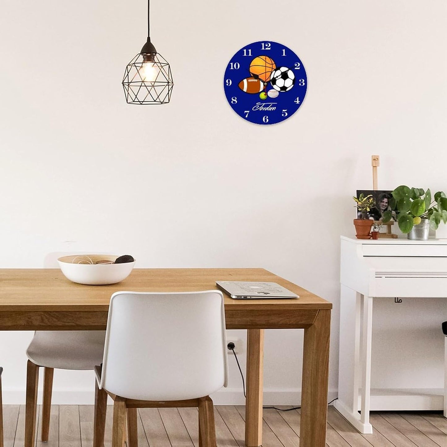 10 inch Blue Sports Ball Personalized Kids Name Wall Clocks Battery Operated for Kids Bedrooms Nursery School Playroom Decor,Custom Kids Name Wall Clock,Sports Decor Wood Round Clock Silent