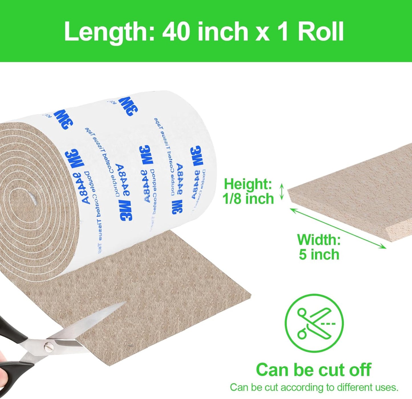 Felt Furniture Pads - 1 Roll 5"x40" Beige Adhesive Felt Tape Floor Protectors