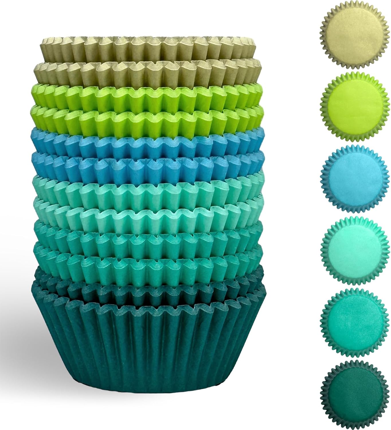 qiqee 300 Counts Cupcake Liners Cupcake Cups Food Grade 6 Solid Green Colors Cupcake Papers Muffin Baking Cups Cupcake Wrappers (Standard Size)