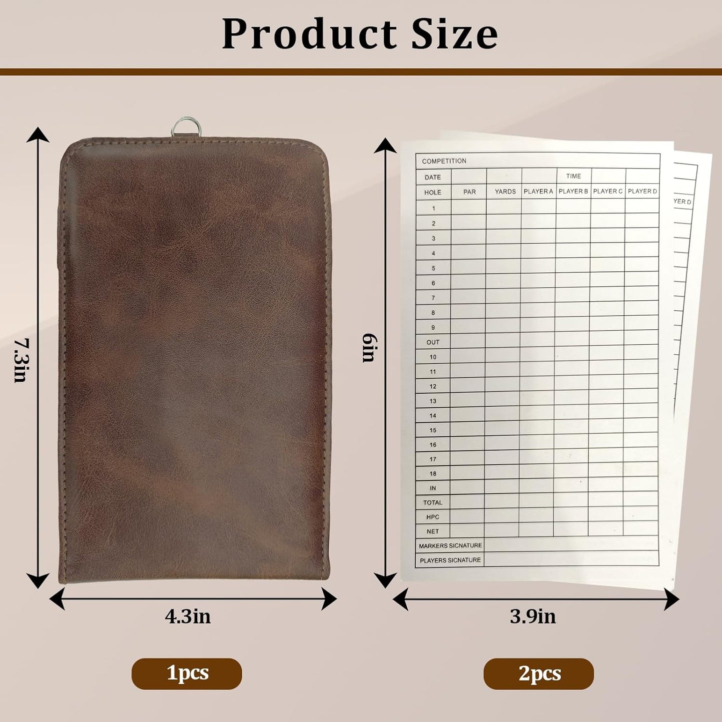 Leather Golf Scorecard Holder,Score Card Holder Golf,Yardage Book Cover,Golf Scorecard Book (Brown)