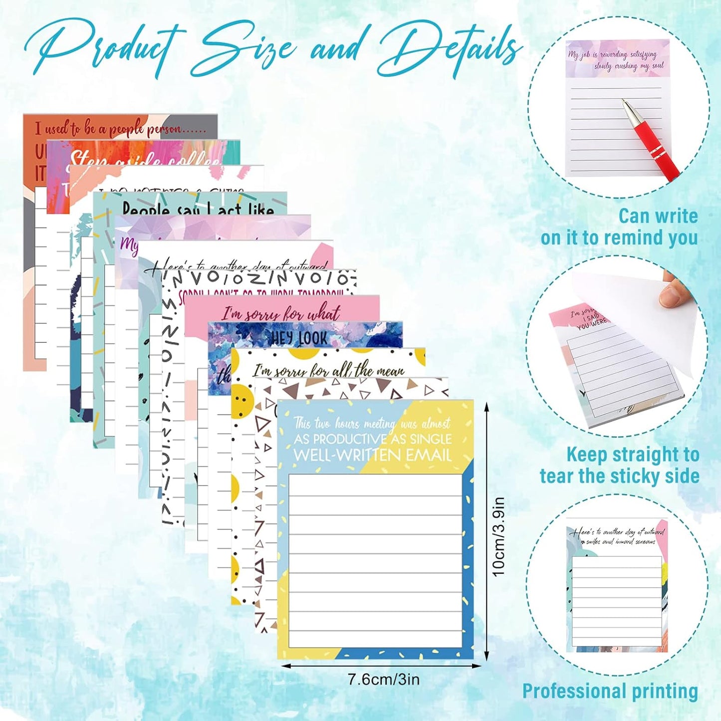 Geyee 24 Pcs Funny Sticky Notes with Funny Pens Fun Notepads for Adults Coworkers Nurse 3 x 4 Inch to Do List Notepads with Sayings Pen for Lab Week Gifts Teacher Office Supplies