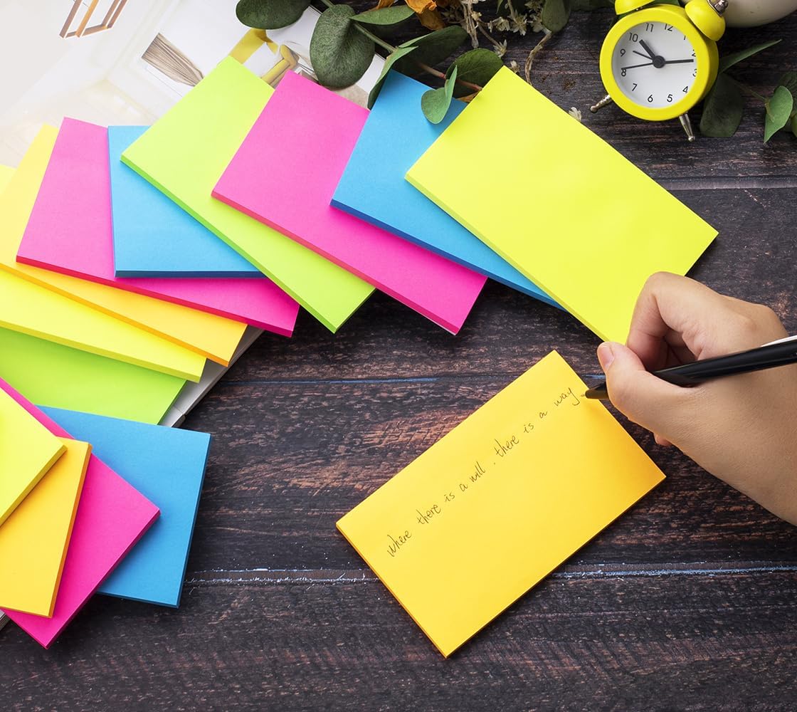 (15 Pads) Sticky Notes 3x5 in Bright Stickies Colorful Super Sticking Power Memo Pads Strong Adhesive