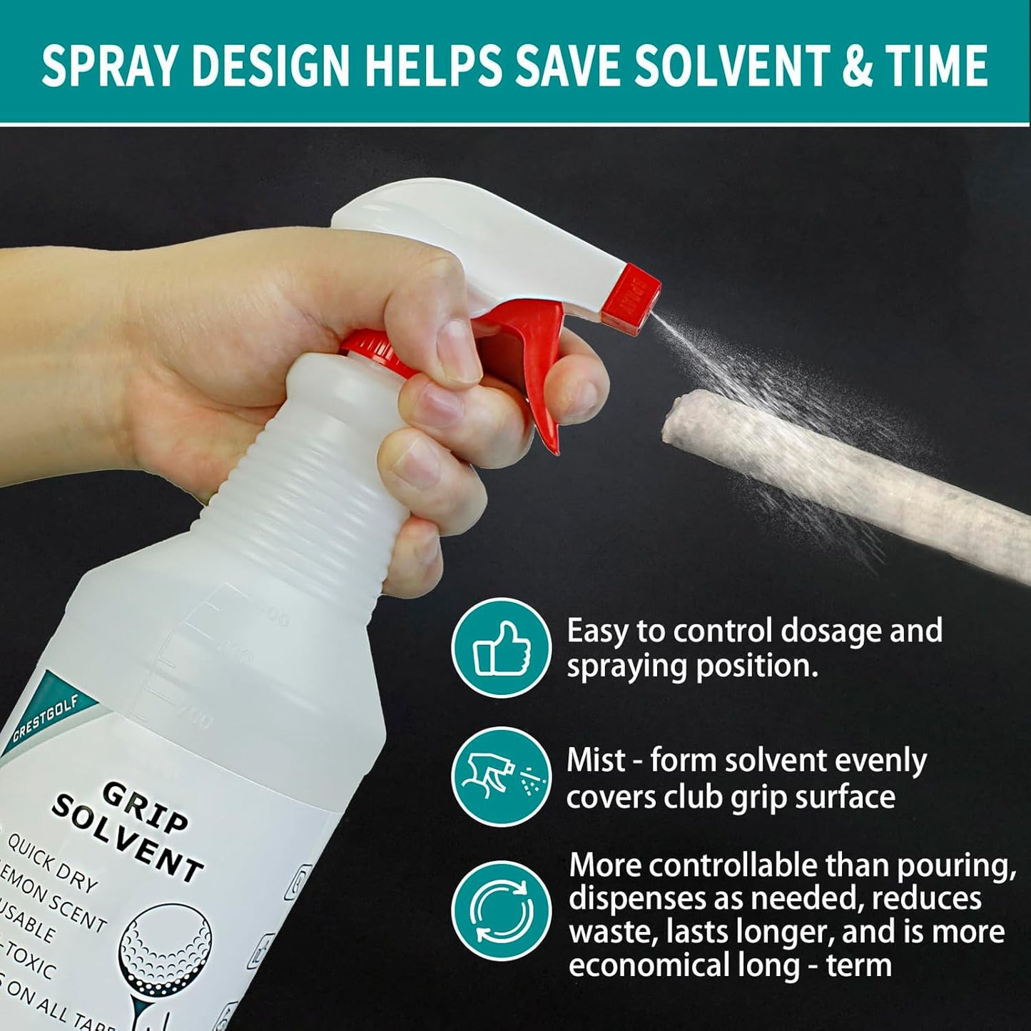 Crestgolf Professional Golf Grip Solvent 32 OZ Solvent Light &Mild Lemon Scent for Regripping Golf Clubs and Golf Grip Repair - Golf Grip Solution - Non-Toxic, Non-Flammable