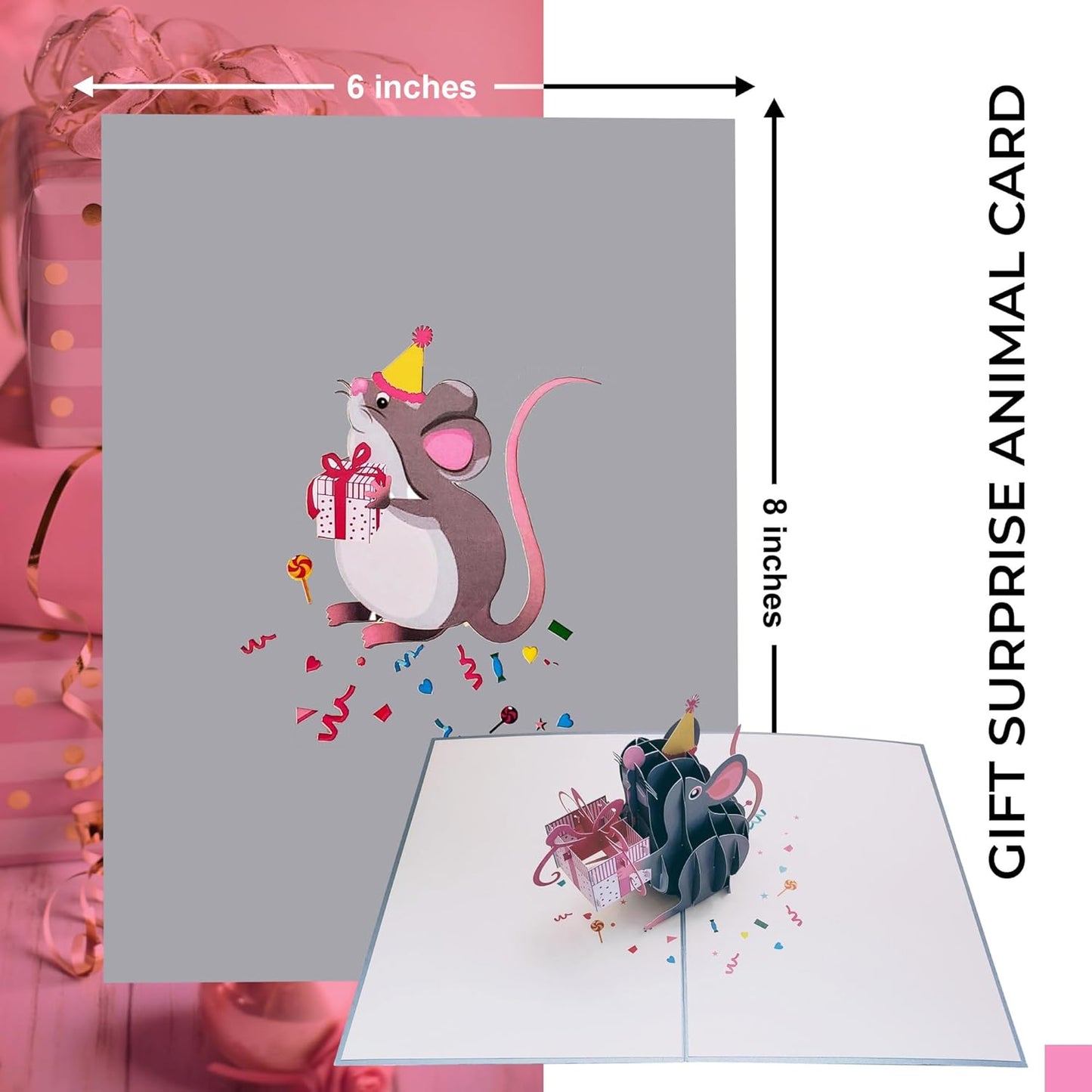 iGifts And Cards Cute Happy Mouse Birthday Pop Up Greeting Card - Awesome, Best Wishes, Congratulations, Celebration, Feliz Cumpleaños, Cheerful, Presents, Cool, Kid, Wow