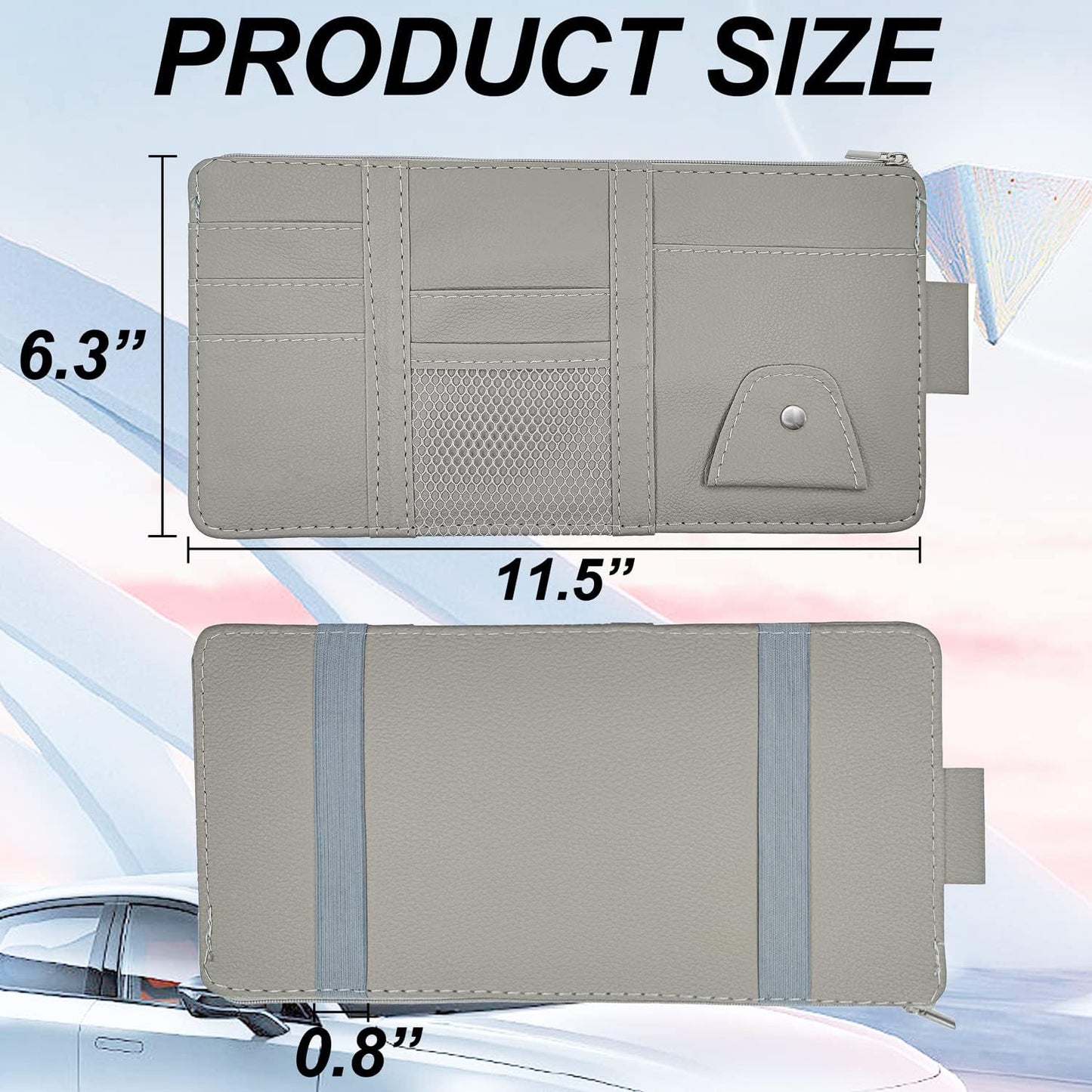 Keedolla 2Pcs Car Sun Visor Organizer with Zipper Pocket, Car Truck Visor Storage Pouch Holder Travel Auto Document Holder for Mobile Phone, Sunglasses, Card - Gray