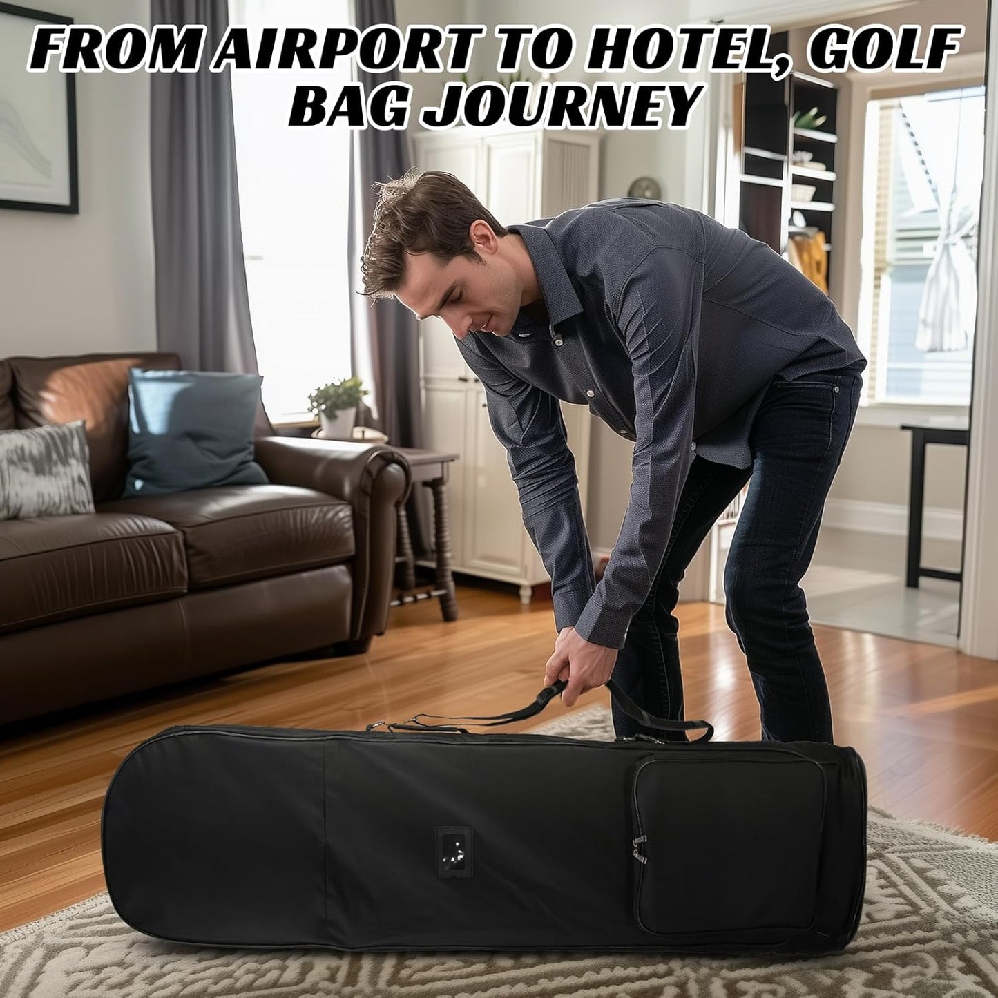 XUZ Golf Club Travel Bags for Airlines - Soft Sided Travel Golf Bags for Airlines, 1200D Foldable Golf Club Covers Stuff, Wheels Travel Case with Accessories