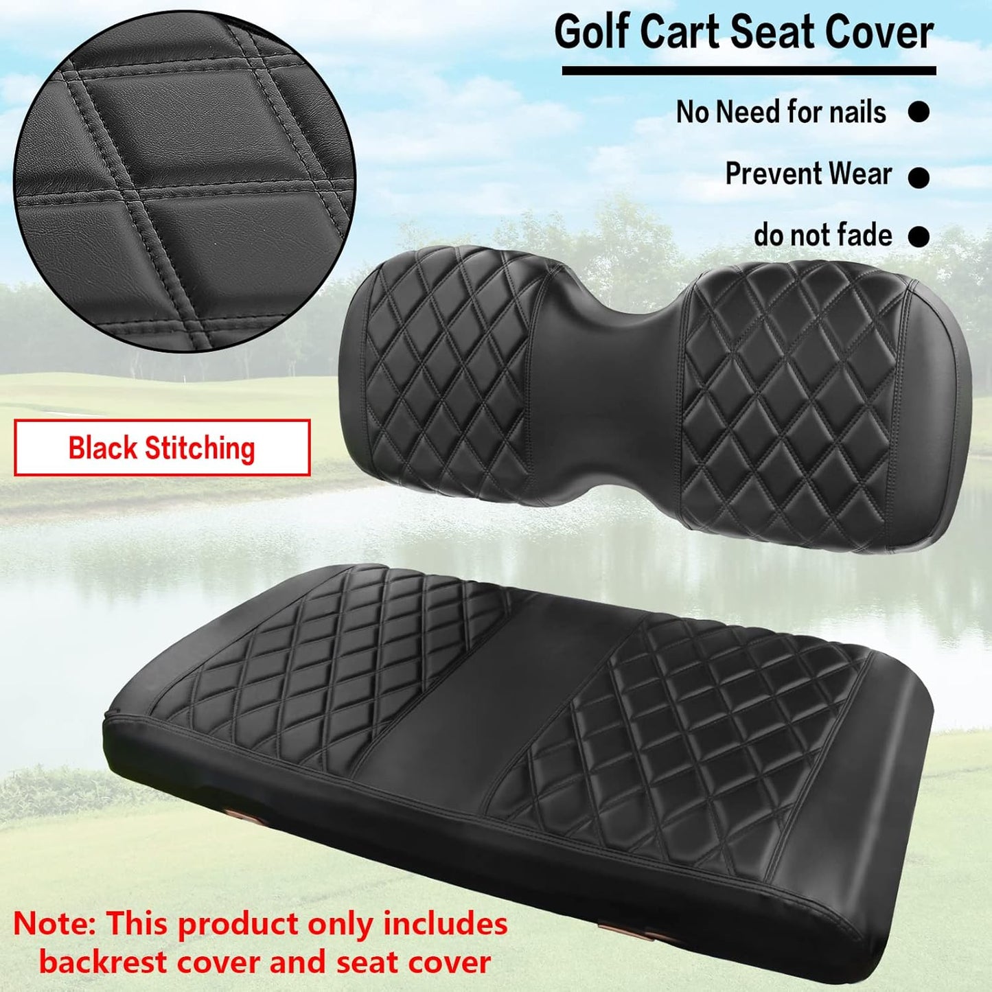 NOKINS Golf Cart Diamond Front Seat Cover,Compatible with Golf Cart i40 i40L Model and Advanced EV, EV1 4, EV1 4L Model Seat Kit, No Staples Required, Vinyl Replace Onward Seat Cover