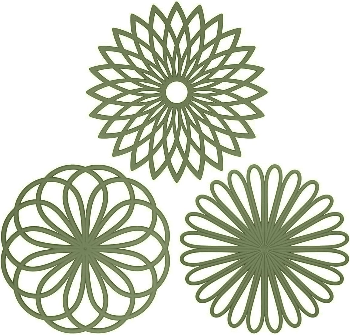 ME.FAN Silicone Trivet Mat - Kitchen Hot Pads for Pots & Dish - Insulated Teapot Trivet - Flexible, Durable, Non-Slip Large Coasters 3 Set Olive Green