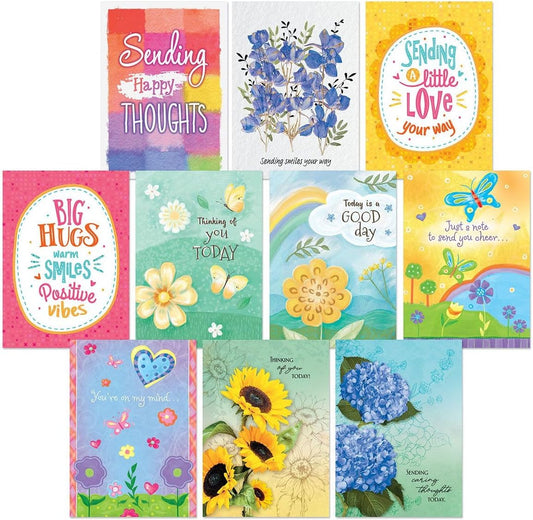 Current Bright Days Thinking of You Friendship Greeting Card Set - Value Pack of 20 Cards With White Envelopes for Friends & Family, 10 Designs, Large 5" x 7" Assortment