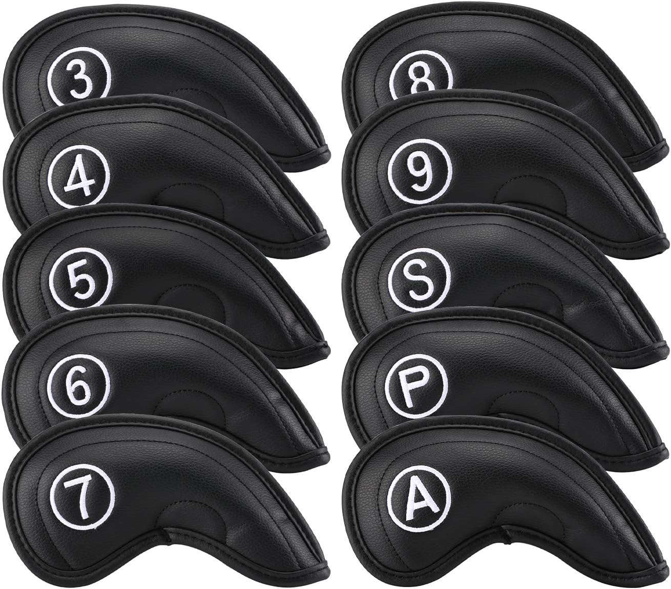 Golf Irons Club Head Covers, Golf 10pcs Set Thick PU Leather Waterproof Head Covers with Number Tag 3-9/A/P/S Fit Most Irons Club