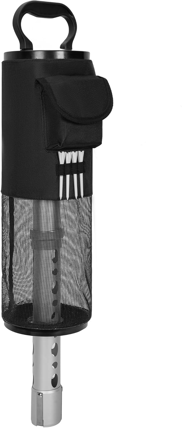 AKOZLIN Golf Ball Retriever Portable Shag Bag Golf Ball Pick Up Collector with Detachable Aluminum Tube Tee Holder, Pocket Shagger Storage