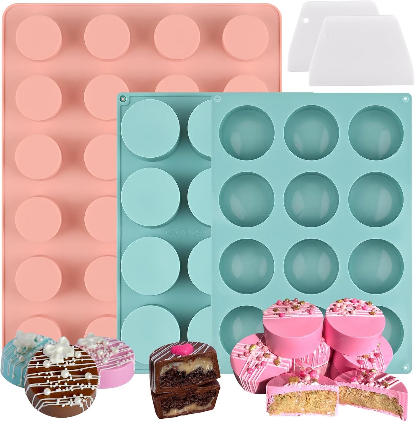 Actvty Cake Puck Mold Set, Chocolate Covered Cake Silicone Molds, 24-Cavity Round Cake Pop Molds with 2 Spatulas for DIY Cake Cores, Cakepucks, Chocolate Desserts