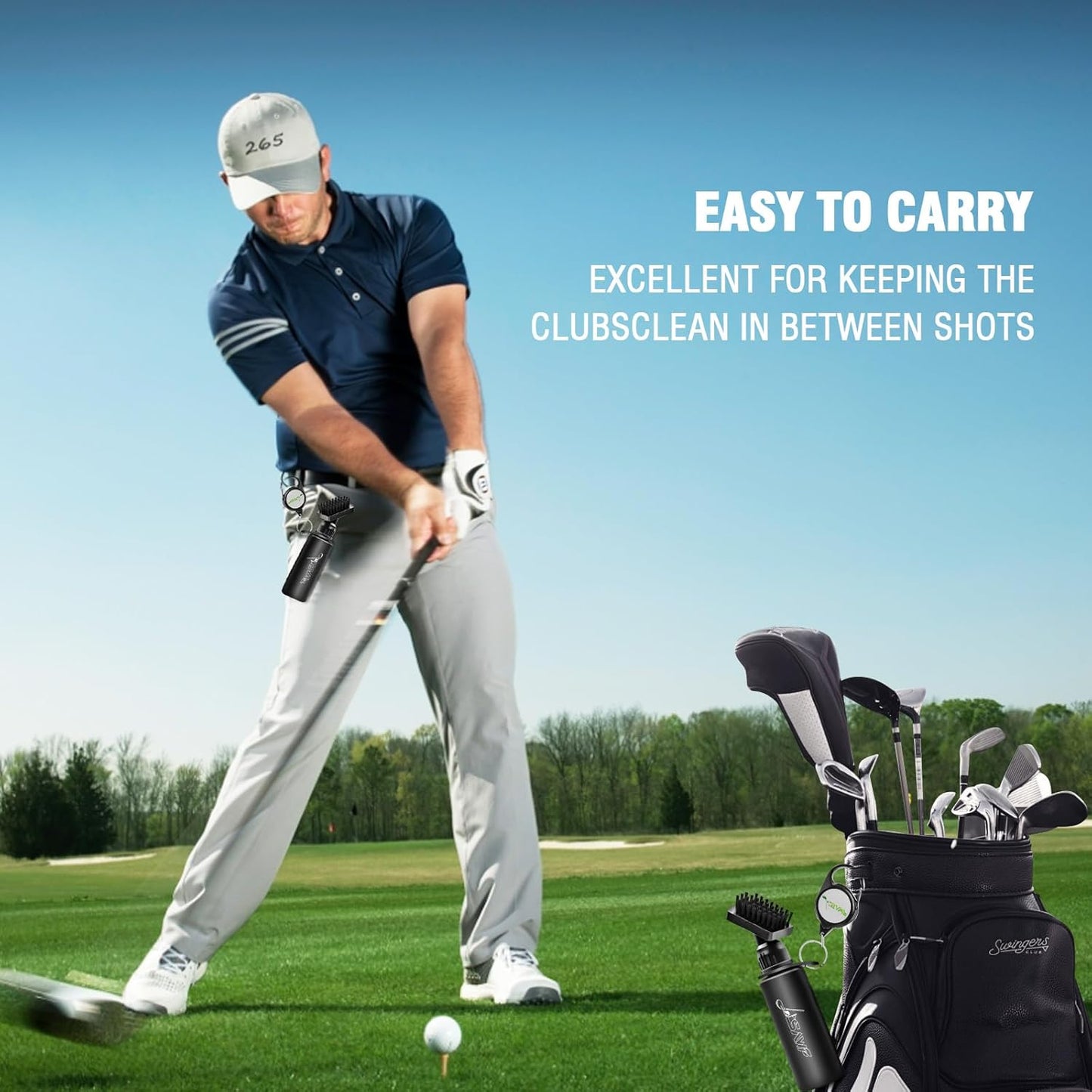 JOISAWF Golf Club Cleaner Brush with Water - 7.5” Pro Golf Groove Cleaner, Leak-Proof Design, 4 Oz Water Bottle & Retainer Clip - Essential Golf Accessories for Men & Women