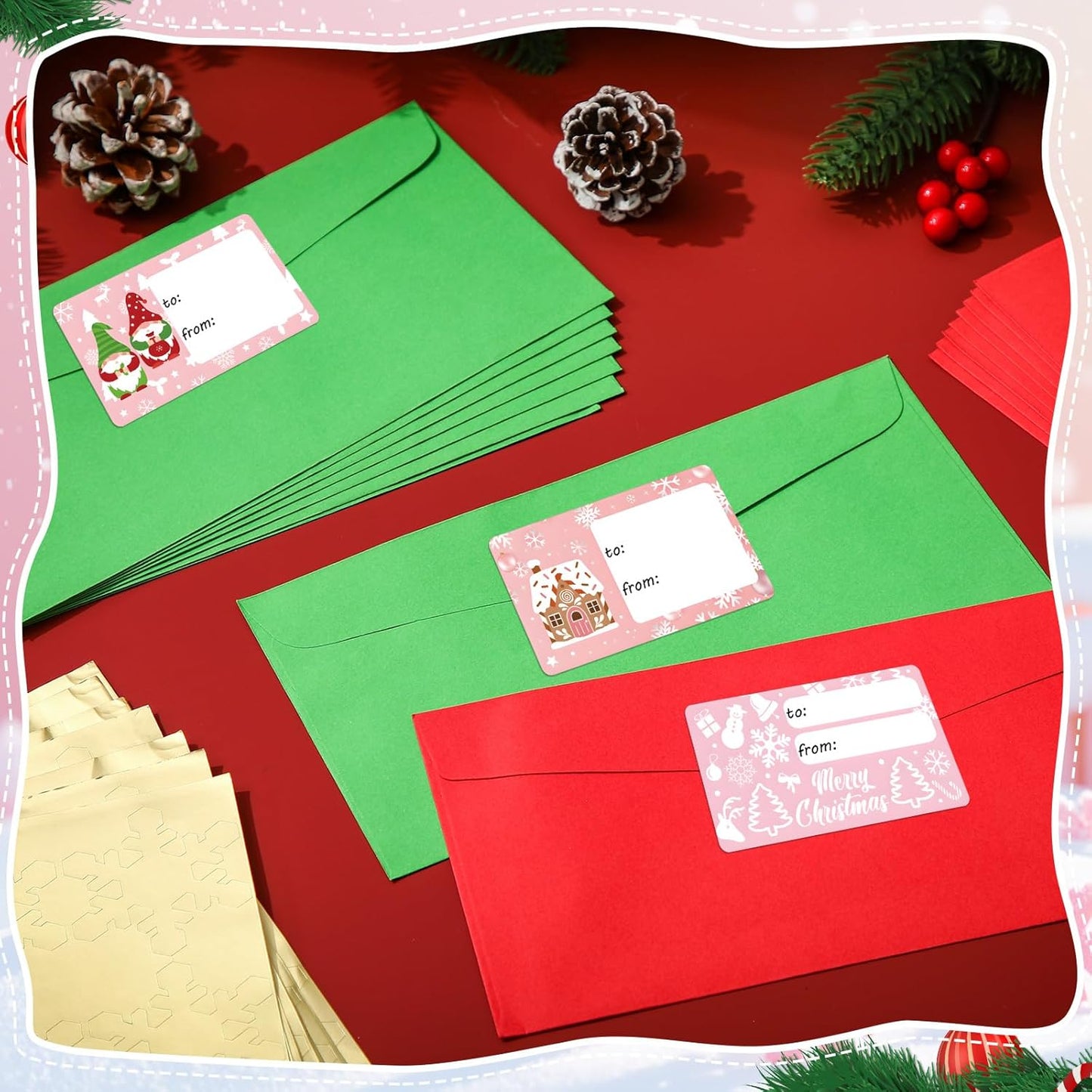 Outus 500 Pieces Christmas Tags Self Adhesive Gift Tags for Xmas Presents Christmas Name Labels Stickers for Wrapping Paper Festival Birthday Holiday Decor(Energetic Style,2.76 x 1.57 Inch)