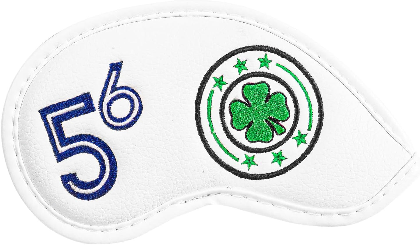 Golf Iron Wedge Head Covers 52° 54° 56° 60° 1 or 4 Pack, Synthetic Leather Clover USA Flag Design Club Head Protection, Universal Headcover Fit Iron Clubs for Men Women