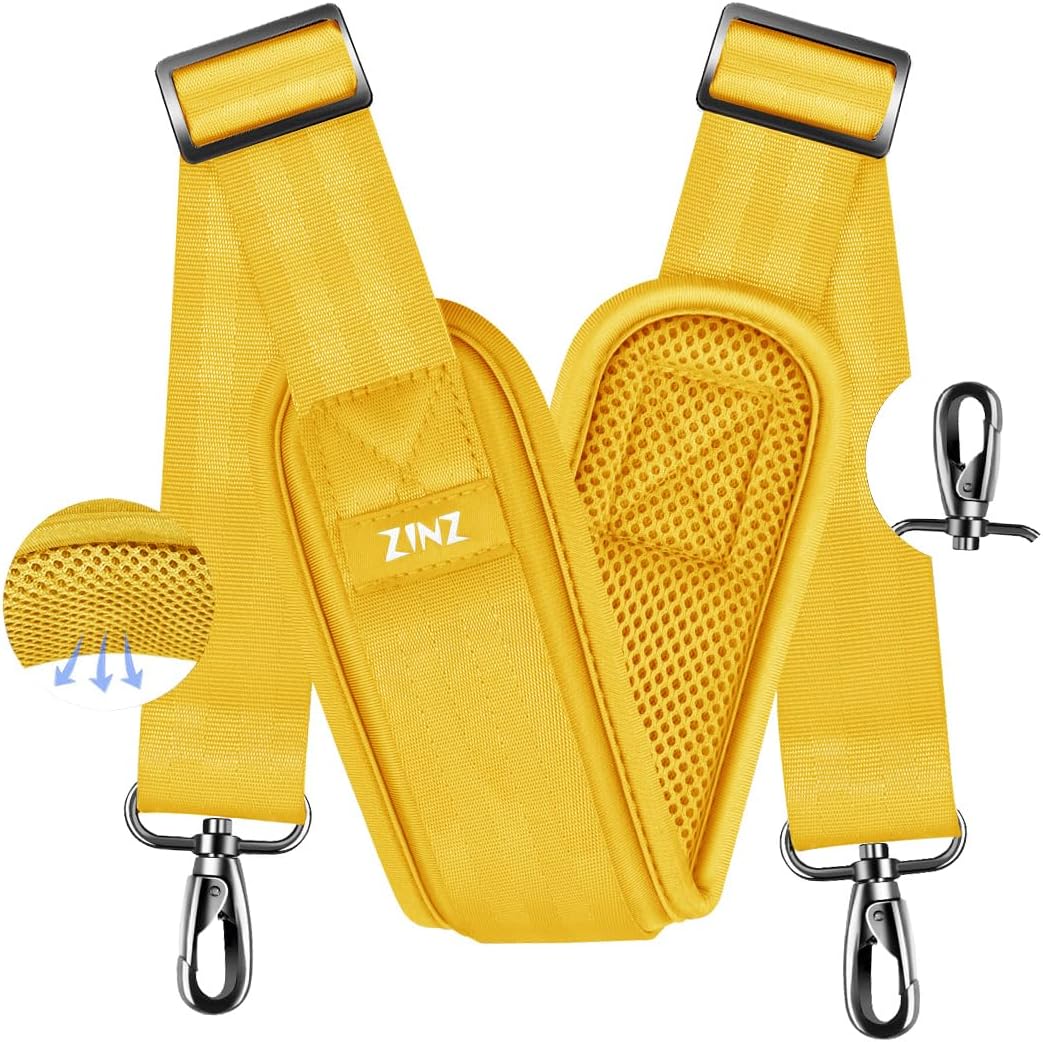ZINZ 77 Inch Shoulder Strap Univesal Bag Strap with Fixed Pad Ultra Thick Plus Long & Breathable Cushion, Replacement Strap for Bags,Yellow