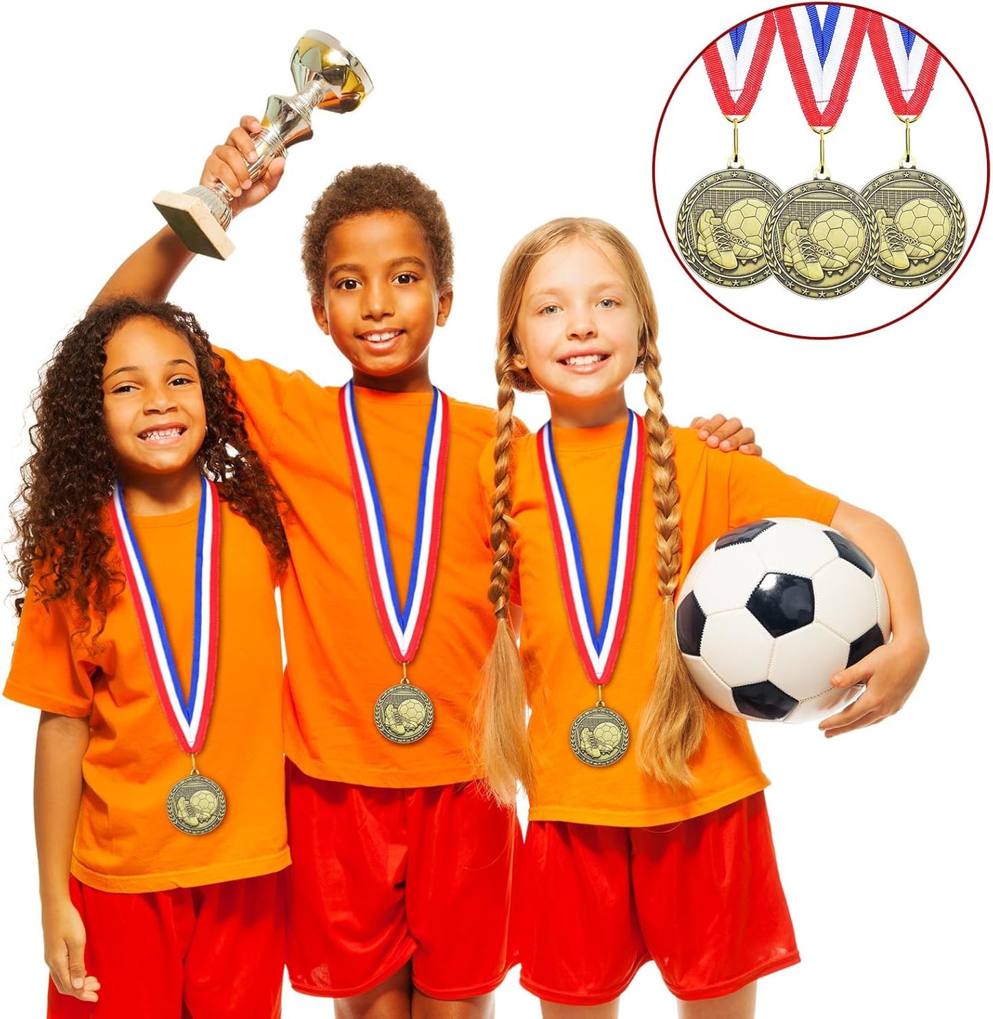 36 Pcs 2'' Gold Medals Bulk Volleyball Football Basketball Soccer Baseball Archery Dink Ball Cheer Track Bowling Awards Medals with Ribbons for Sports Participation Winner Gift