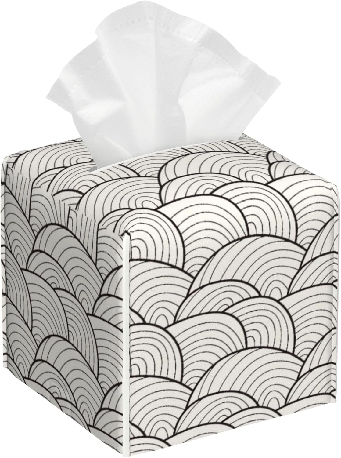 Abstract Waves Tissue Box Holder,Square Leather Tissue Box Cover with Bottom Belt,Waterproof Modern Napkin Holder Organizer for Car Bathroom Nightstand Vanity Office Tabletop,5.2" x 5.2" x 5.2"