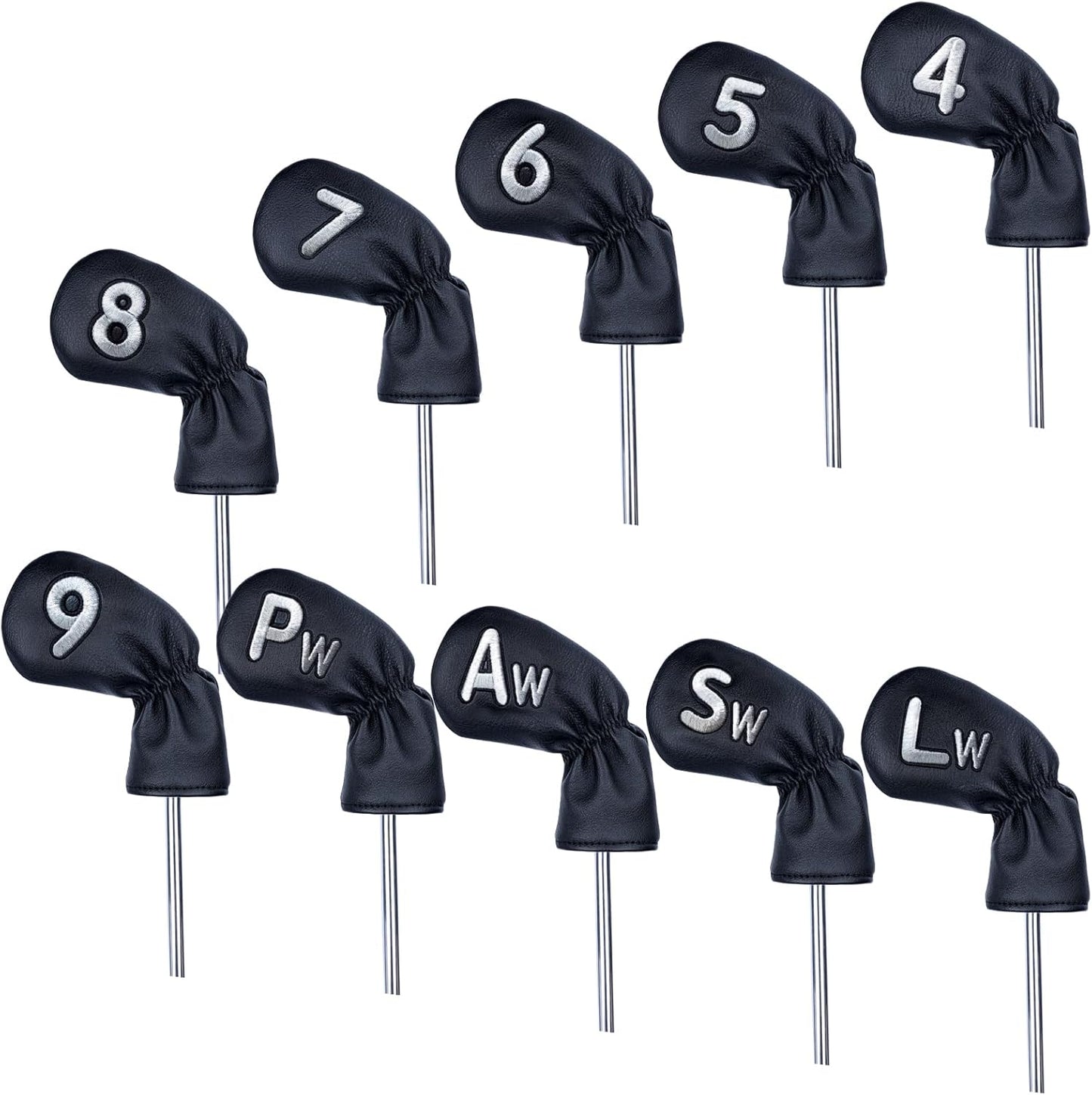 10 Pcs Iron Covers for Golf Clubs, Premium PU Leather Golf Iron Covers with Embroidered Big Numbers, Fits Most Iron Clubs and Hybrid Irons, Easy On and Off