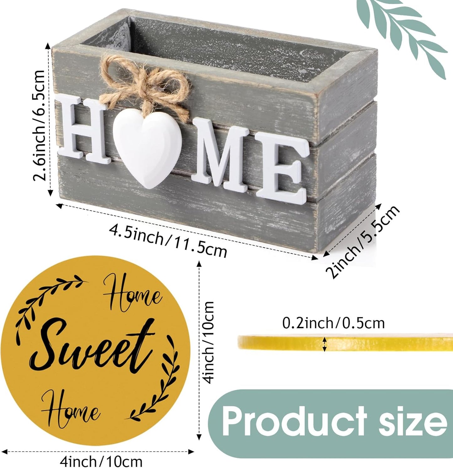 Queekay Housewarming Gifts for Home Decoration Wooden Heart Coasters for Drinks 6 Set Farmhouse Coasters with Holder Funny for Family Coffee Table Protection, 4''(Blue)