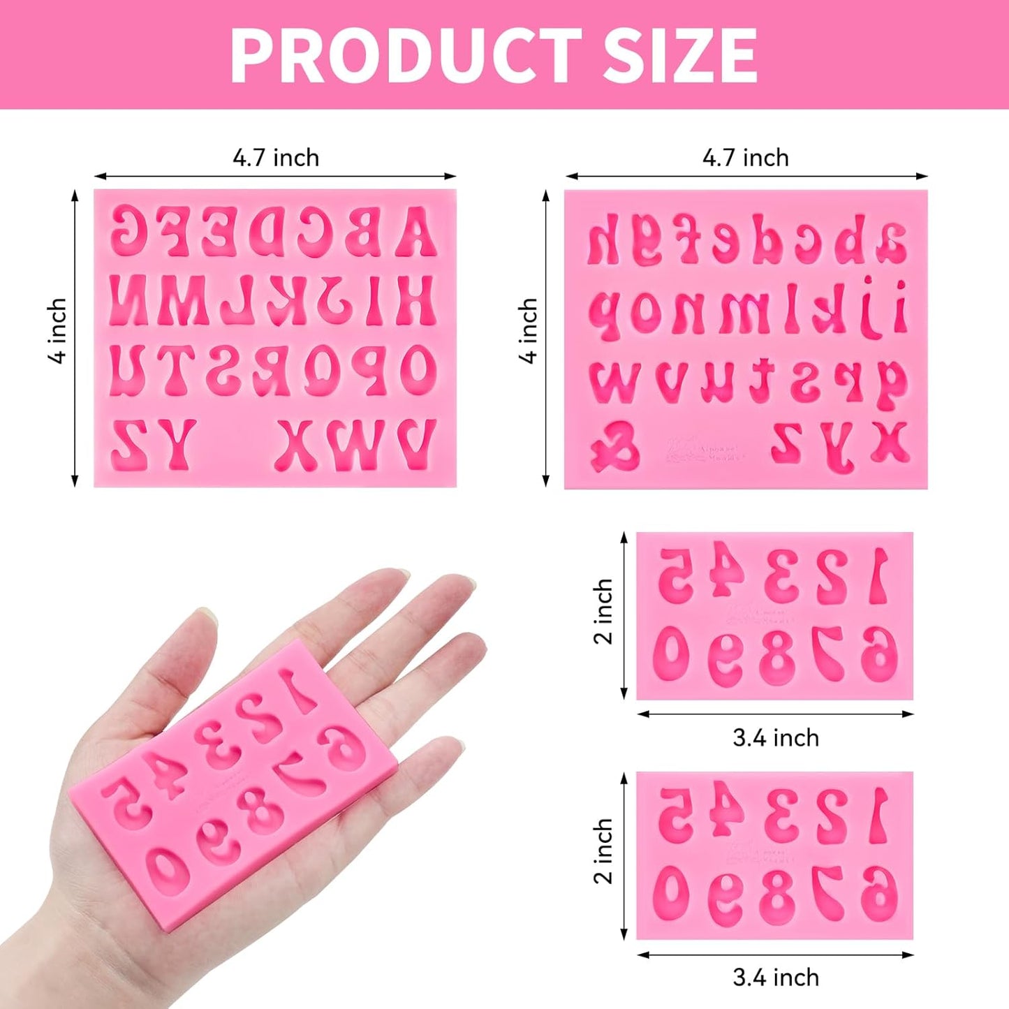 4 Pcs Silicone Letter Molds for Chocolate, 0-9 Number and 26 Alphabet Letter Molds Fondant Mold for Edible Cake Dessert Decorating