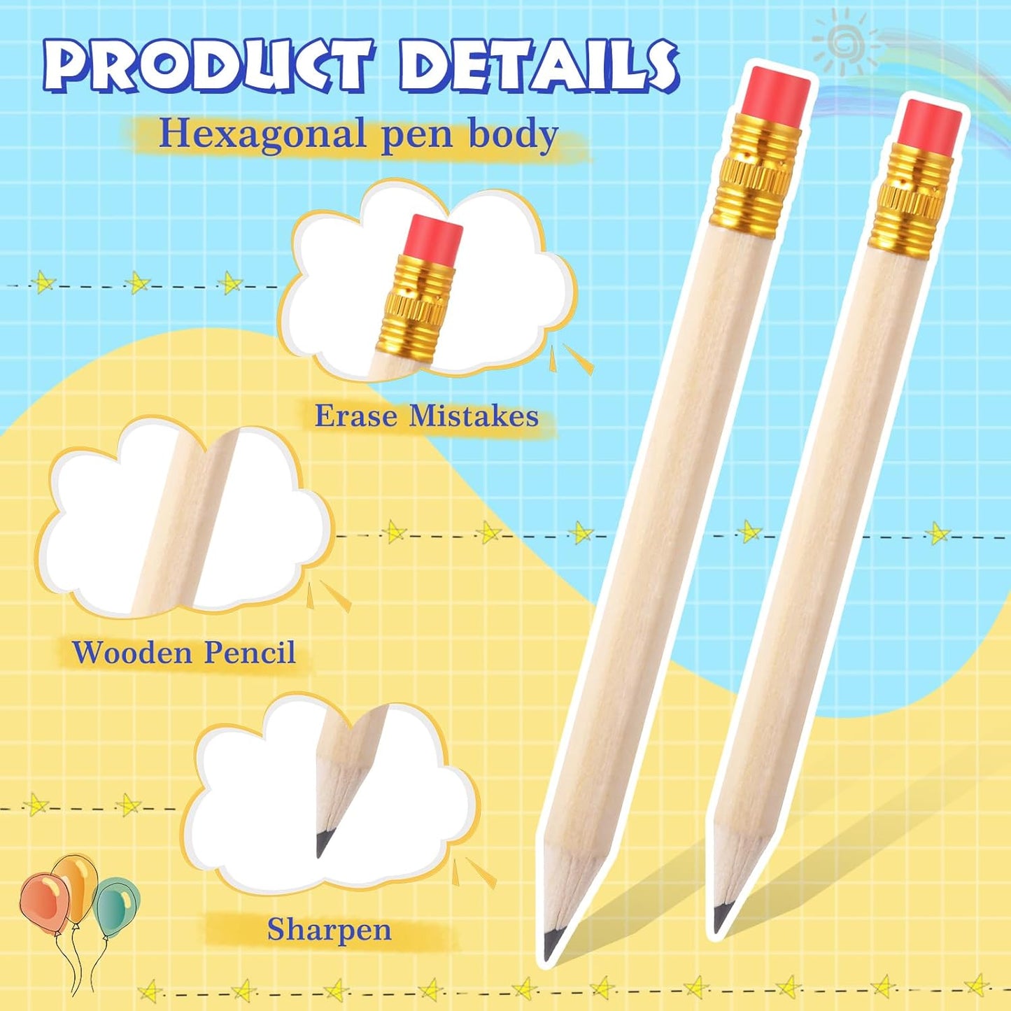 Outus 144 Pcs Mini Golf Pencils Bulk Half Pencils with Eraser #2 HB Pre Sharpened for Party Favors Office Supplies 4 Inch(Burlywood)