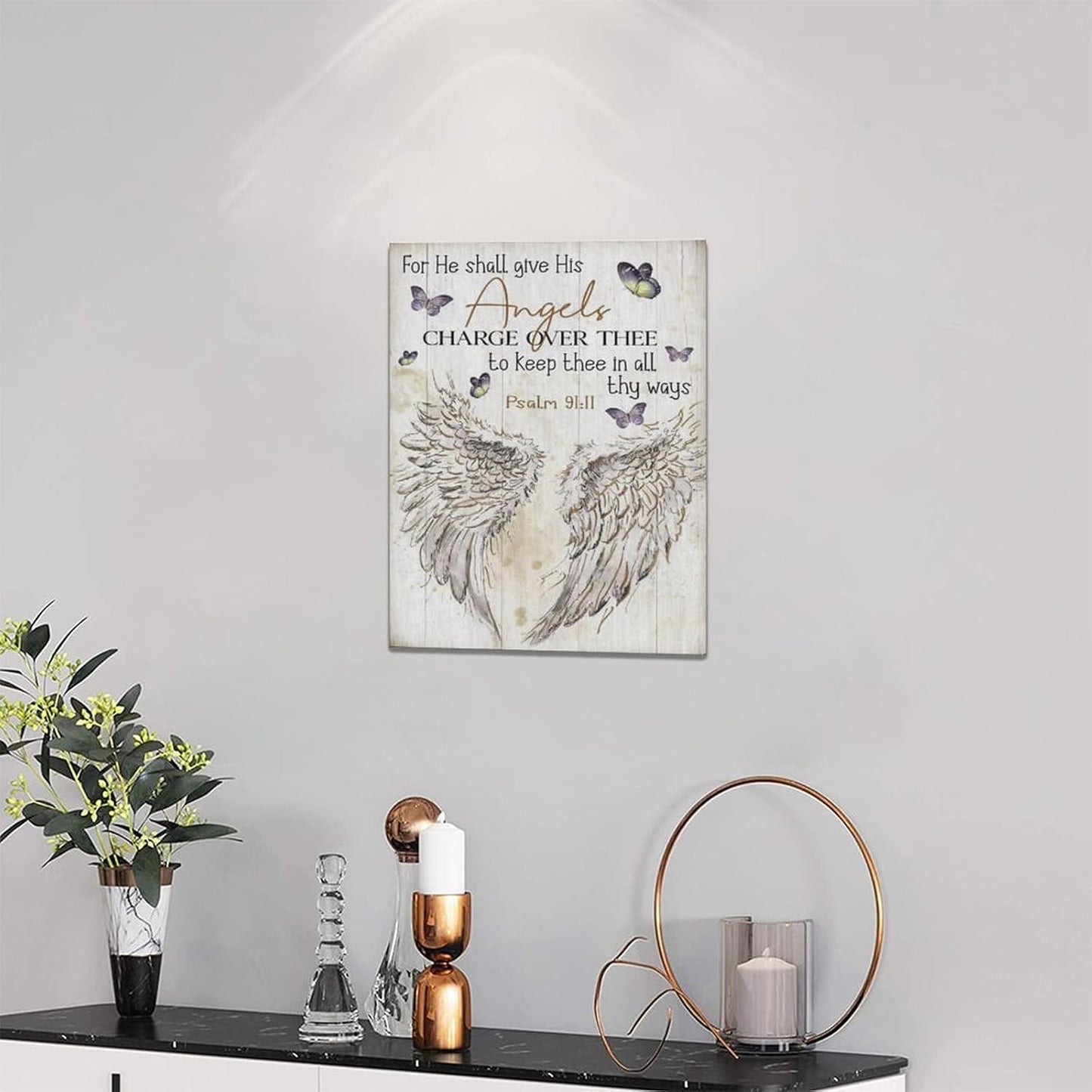 Scripture Psalm 91 Wall Art Christian Angel Wings Pictures Wall Decor Bible Verse Canvas Painting Print Artwork Abstract Modern Home Decorations Framed Ready to Hang for Office Living Room 20"x24"