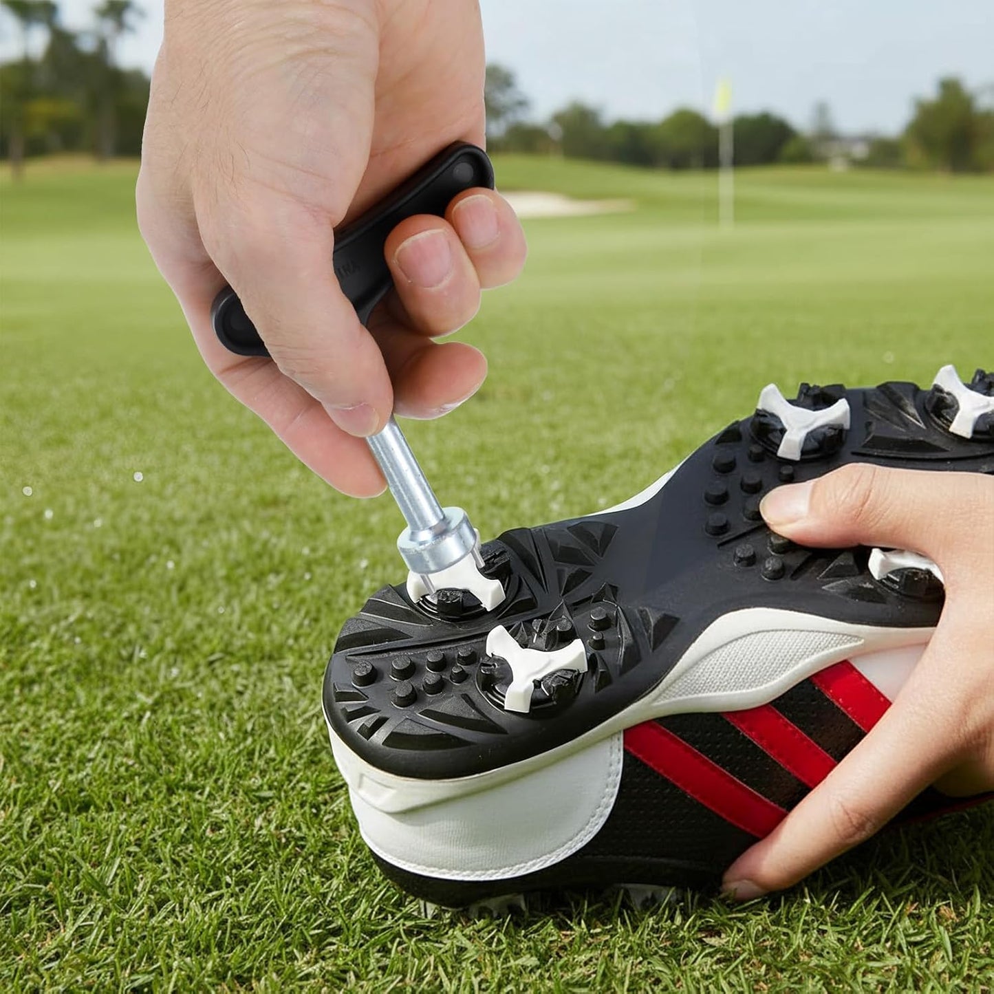 2pcs Golf Cleat Tool, Golf Shoe Spike Removal Tool, Stainless Steel Golf Spike Wrench, Universal Spiked Shoe Replacement Tools, Black