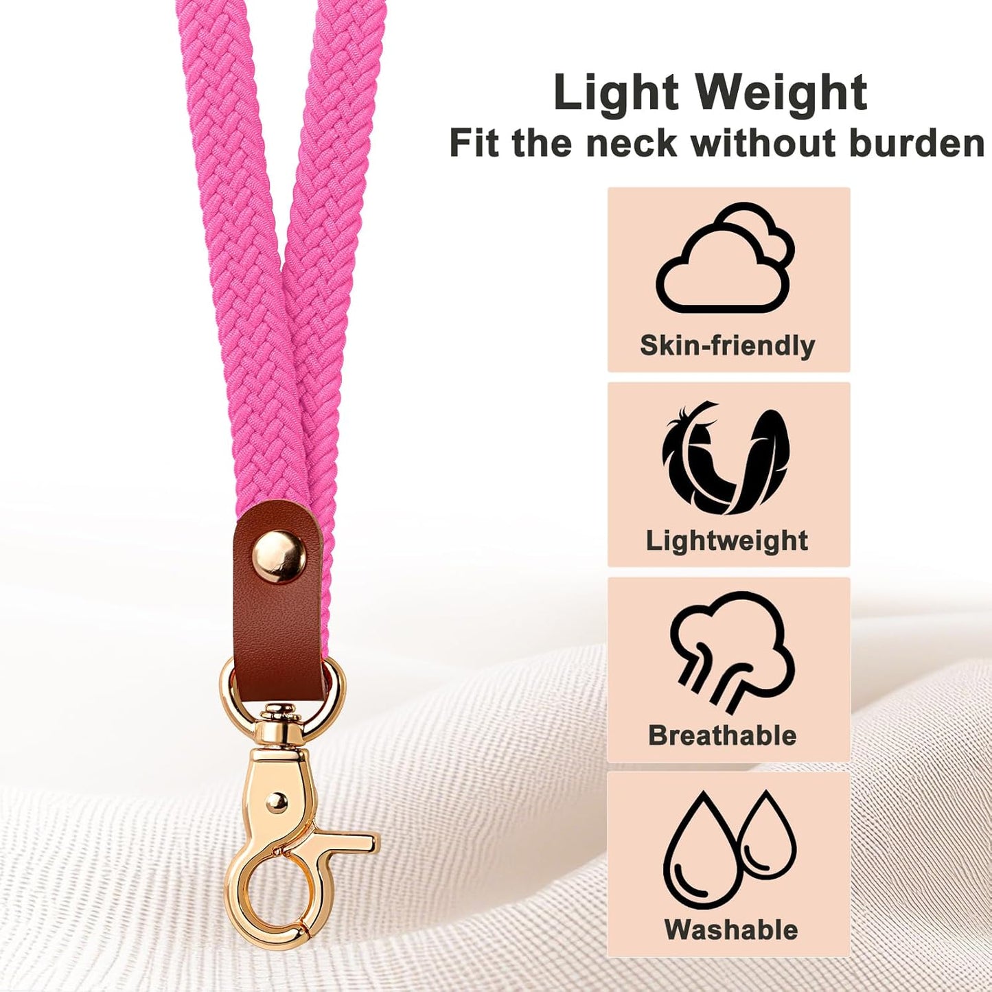 Fishent Stretchy Thin Lanyards for Keys ID Badges, Cute Long Teacher Neck Key Lanyard Keychains for Women Men Wallet Phone(Pink)