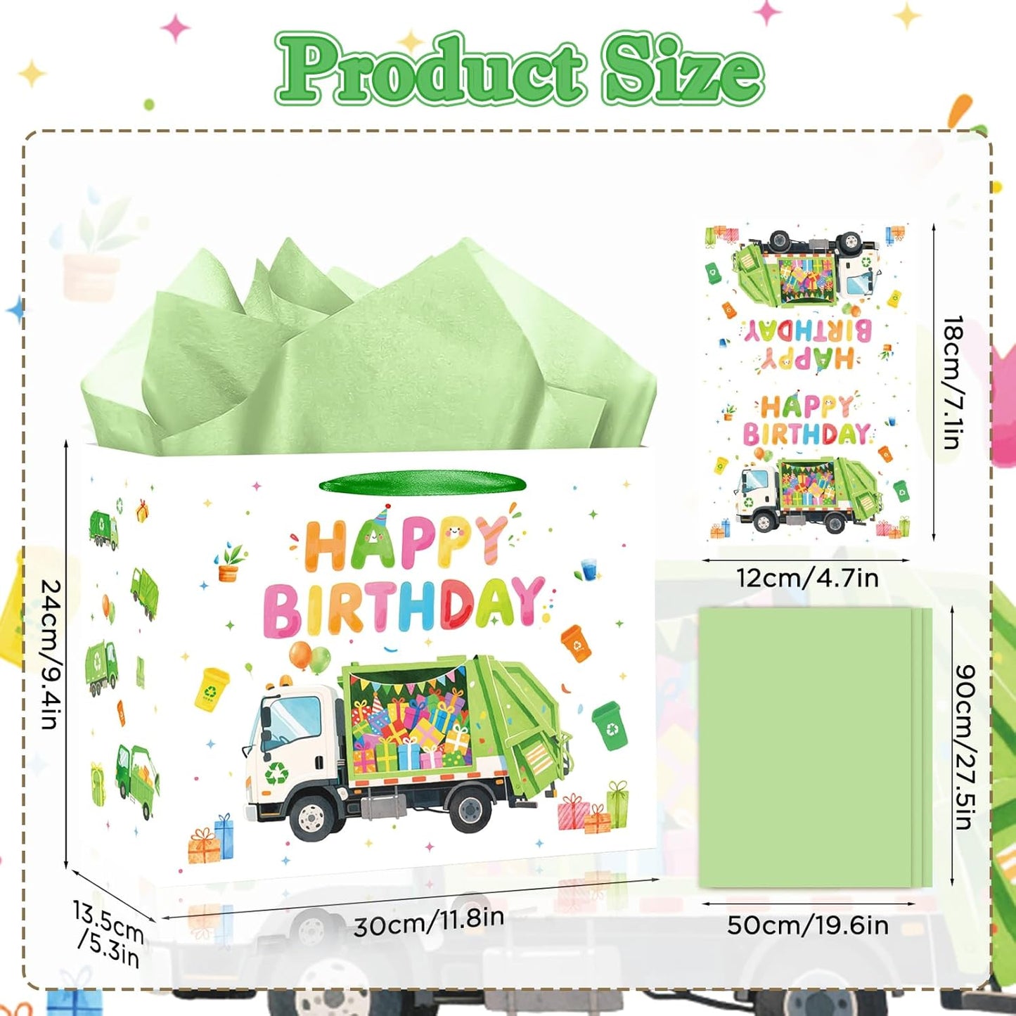 Trash Truck Birthday Decorations Gift Bags with Garbage Truck Wrapping Paper Greeting Card Goodie Bags for Trash Truck Garbage Birthday Party Baby Shower Decorations Supplies Decor Favors Boys Kids