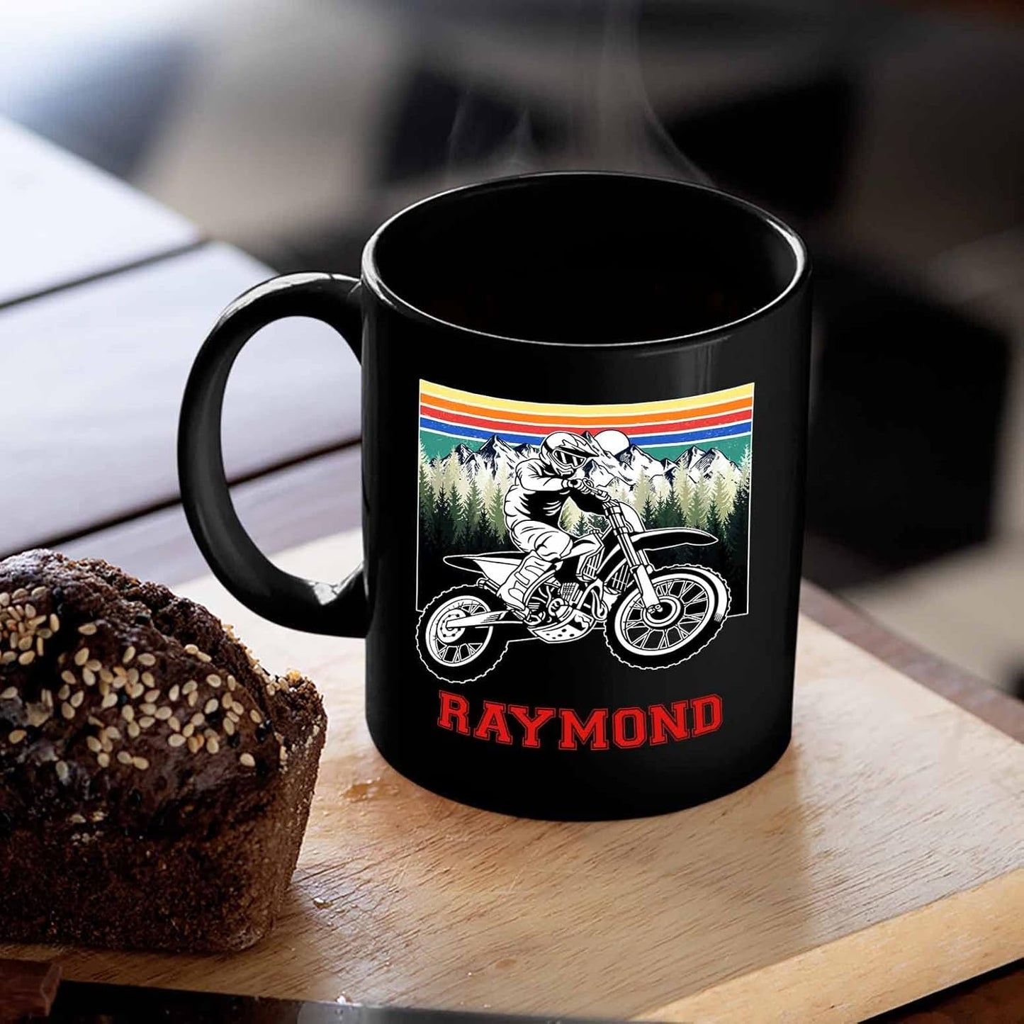 Personalized Motocross Racing Ceramic Mug - Choose Name, 11 Oz or 15 Oz, Black Coffee Cup for Dirt Bike and Motorcycle Lovers - Customized Gift for Friends