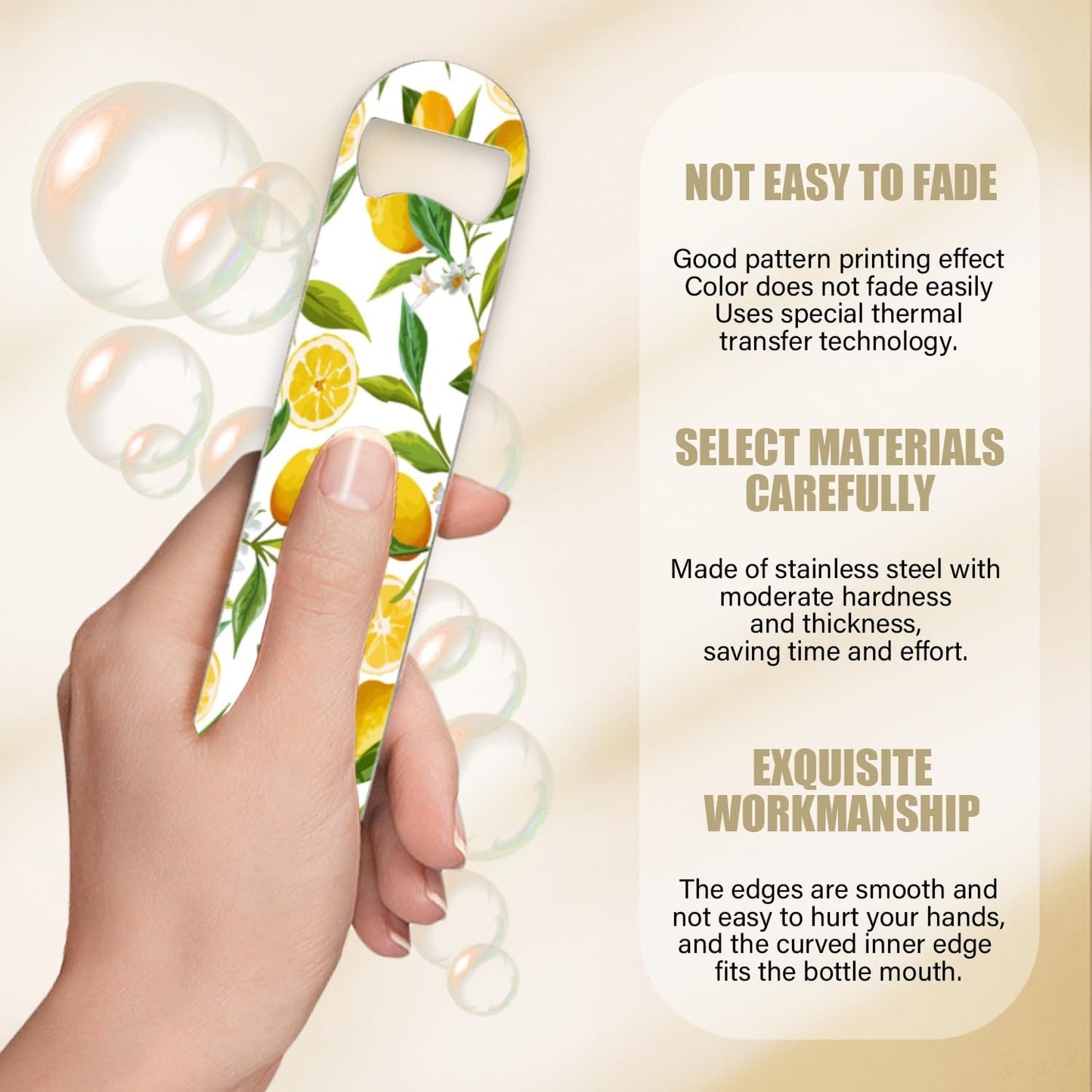 2 PACK Beer Bottle Opener, Stainless Steel Flat Bottle Openers,7 inch Metal Decor,Lemon With Flowers