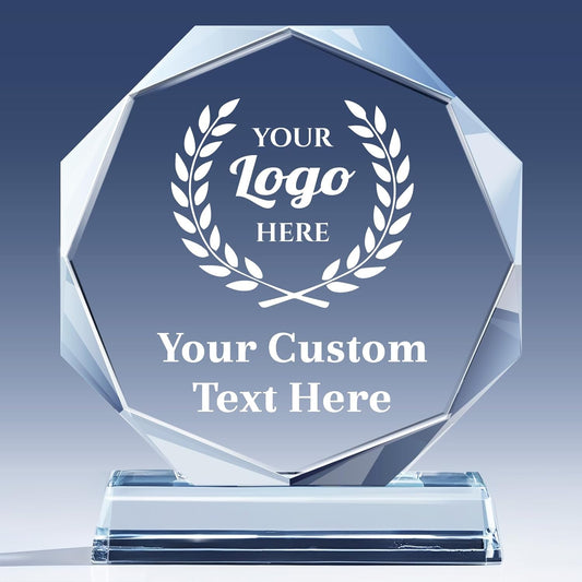 Personalized Crystal Trophy Award - Custom Plaque w/Engraved Text Logo - Employee Appreciation Gifts, Farewell Retirement Gifts - Custom Trophy and Employee Recognition Awards