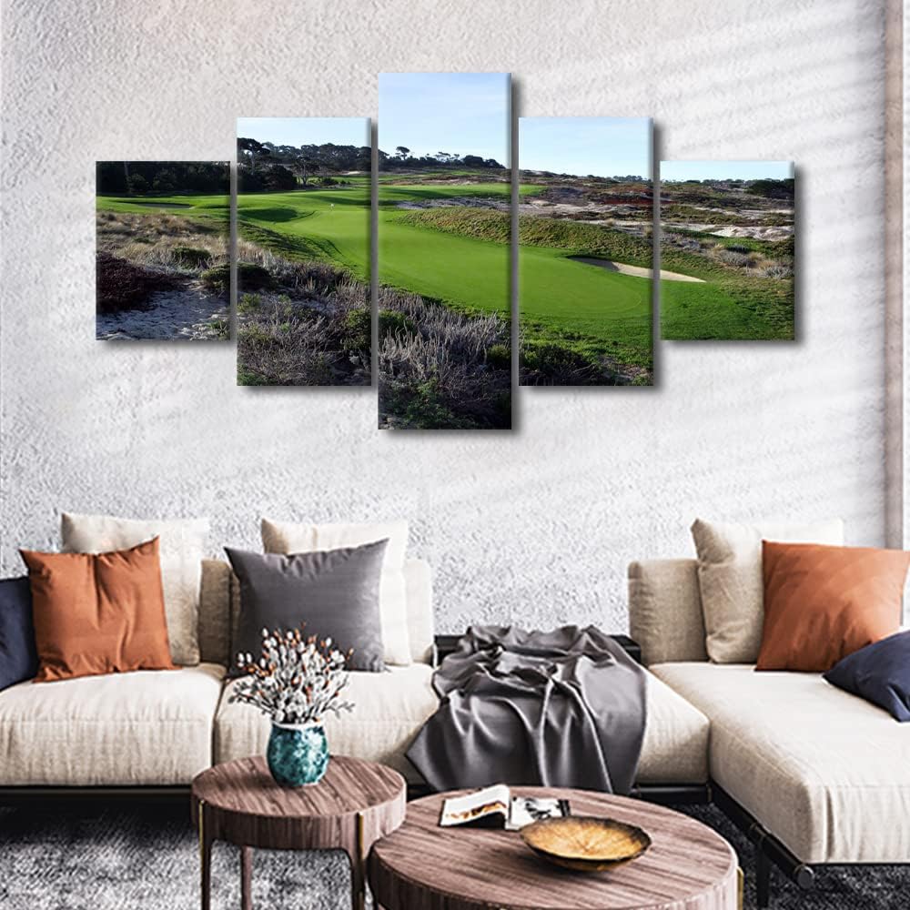 Golf Course Wall Art American Spyglass Hill Golf Course Field Canvas Wall Art Canvas Prints 5 Panels Modern Home Decor for Living Room Bedroom Wall Decor Stretched and Framed Ready to Hang - 60"Wx32"H