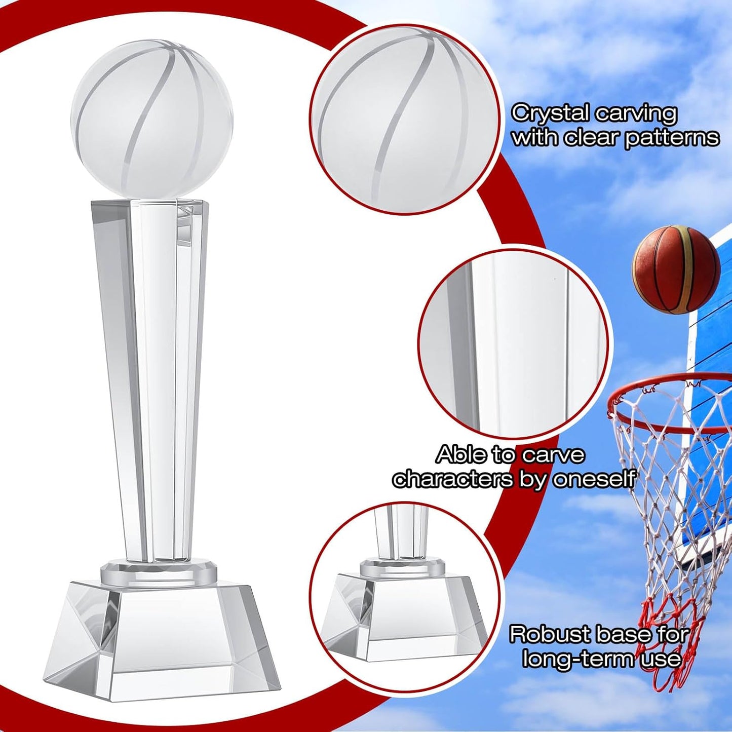 Meooeck 4 Pcs Crystal Glass Trophy with Gift Box 9.1 x 2.8 Inch Champion Award Austerity Paperweight for Desktop Large Table Decor for Tournaments Sports Competitions Parties Adults