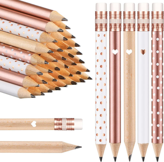 Crtiin 50 Pcs Mini Golf Pencils with Eraser Pre Sharpened 4 Inch Pocket Half Pencils for Bridal Shower Baby Shower Wedding Game School Office Supplies Party Favors Prize Gift(Mixed Color,Dot, Heart)