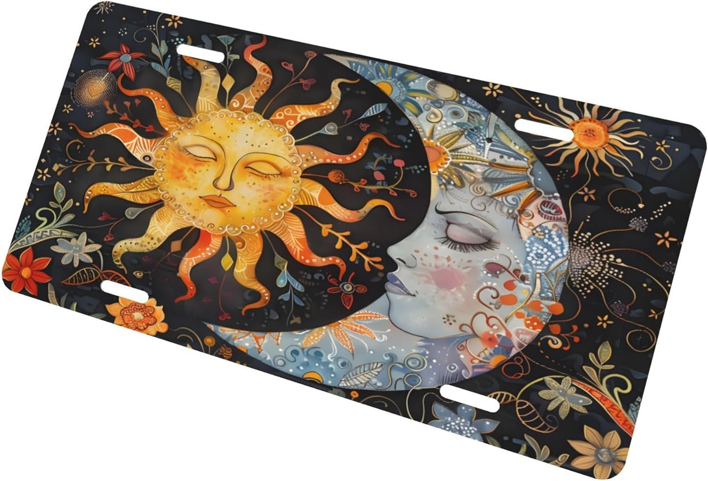 Sun Moon Abstract License Plate Funny Aluminum Front License Plates Decorative Waterproof Rust-Free Metal Car Plate Covers for Women Men Car Tag Accessories fit Truck SUV Rv 12 X 6 Inch