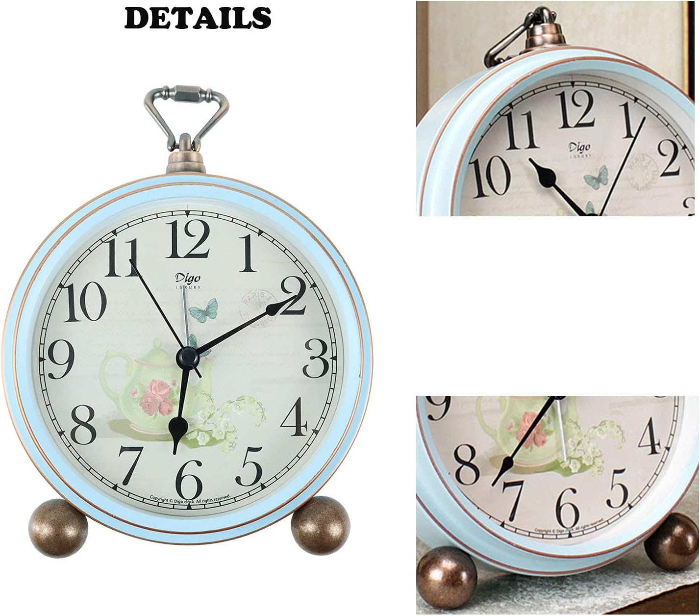 Maxspace 5.2in Desk Clock, Retro Silent Analog Clock Non-Ticking & Battery Operated with Quartz Movement,Clock Decor for Bedroom Living Room