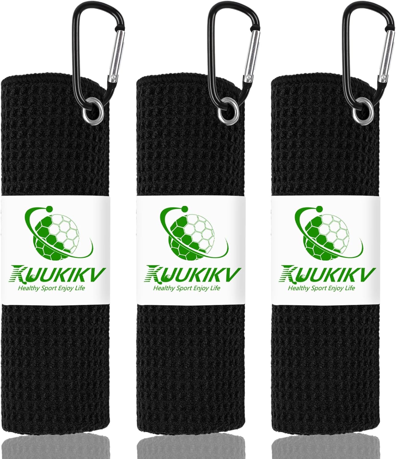 3 Pack 16" X 16" Waffle-Pattern Golf Towels with Carabiner Clip, Super Absorbent Microfiber, Navy Blue, Dark Grey, Light Grey